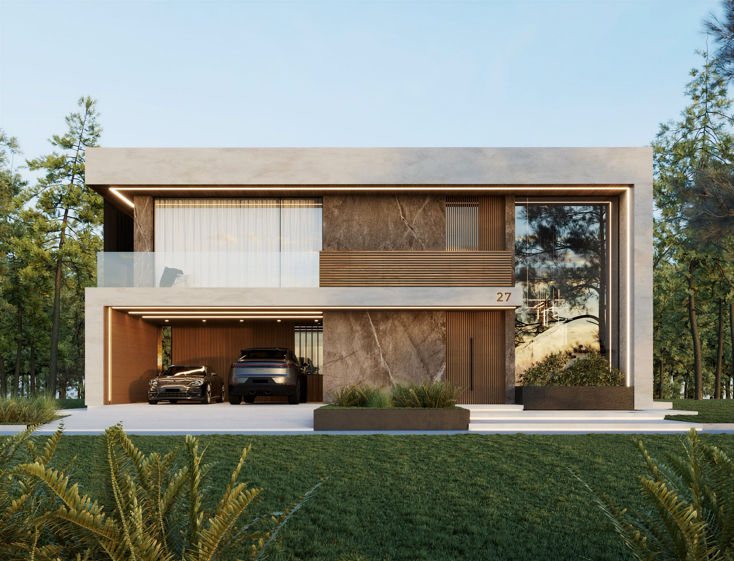 AD House vilă minimalistă high-end București – vedere exterioară față, Arhitectură rezidențială premium Iconic Desing