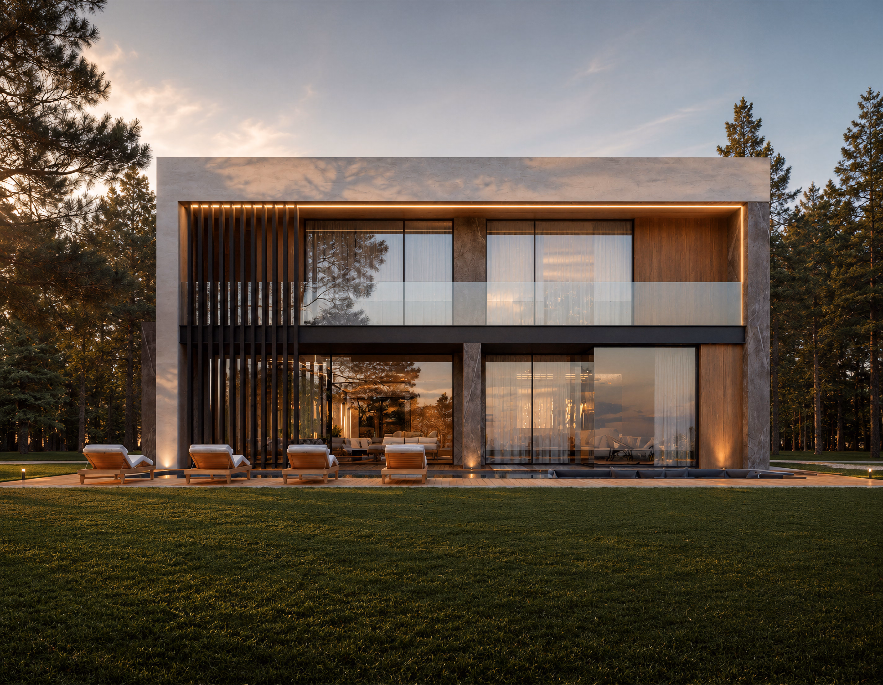 AD House arhitectură – volume intersectate cu accente metal și lemn, Arhitectură rezidențială premium Iconic Desing