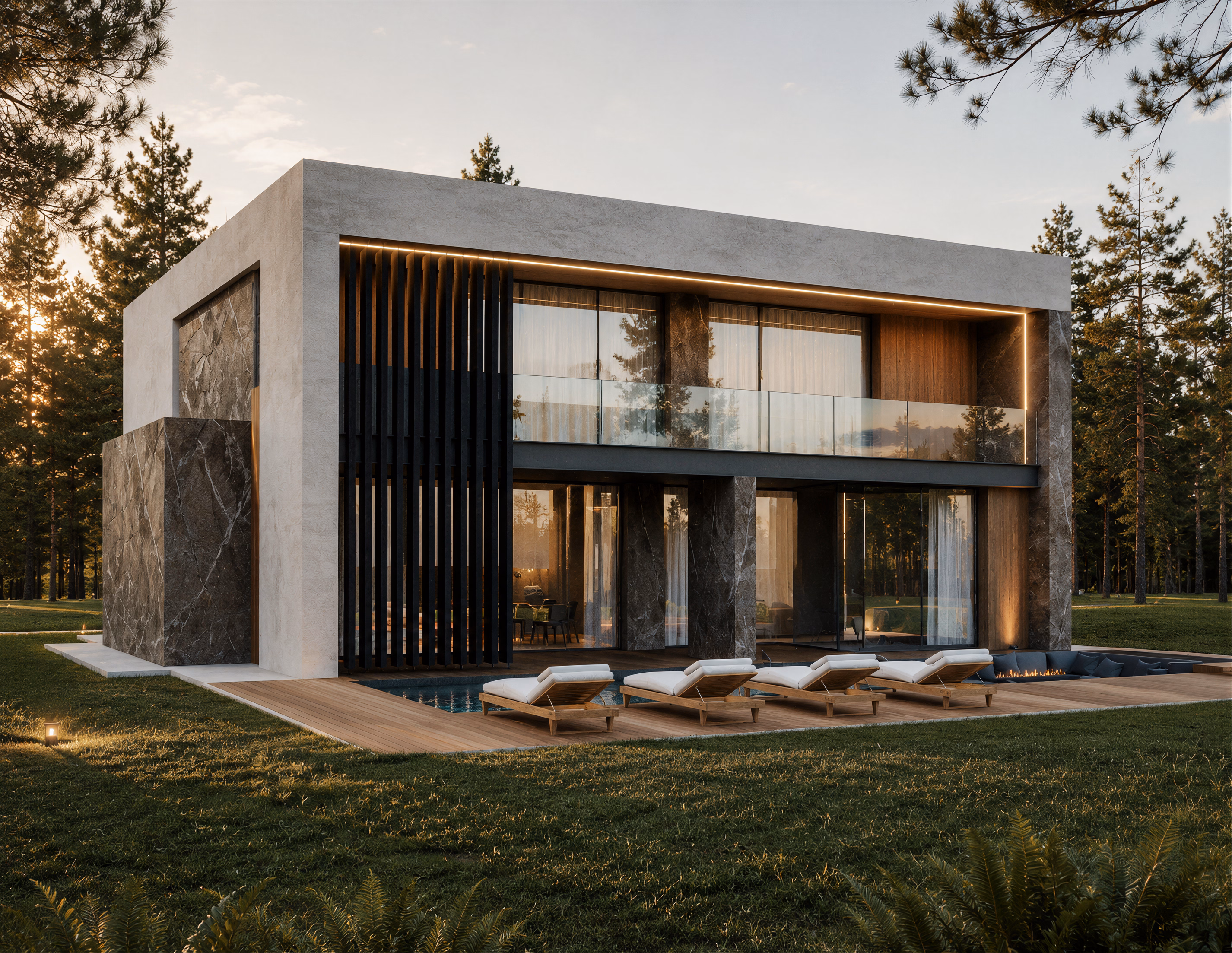 AD House vilă minimalistă – iluminat arhitectural noapte, Arhitectură rezidențială premium Iconic Desing
