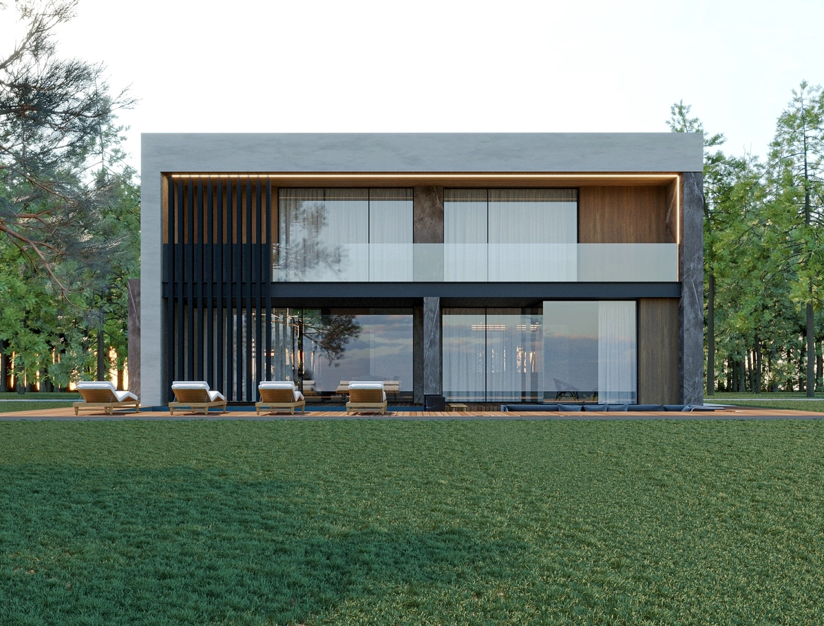 AD House vilă minimalistă – iluminat arhitectural noapte