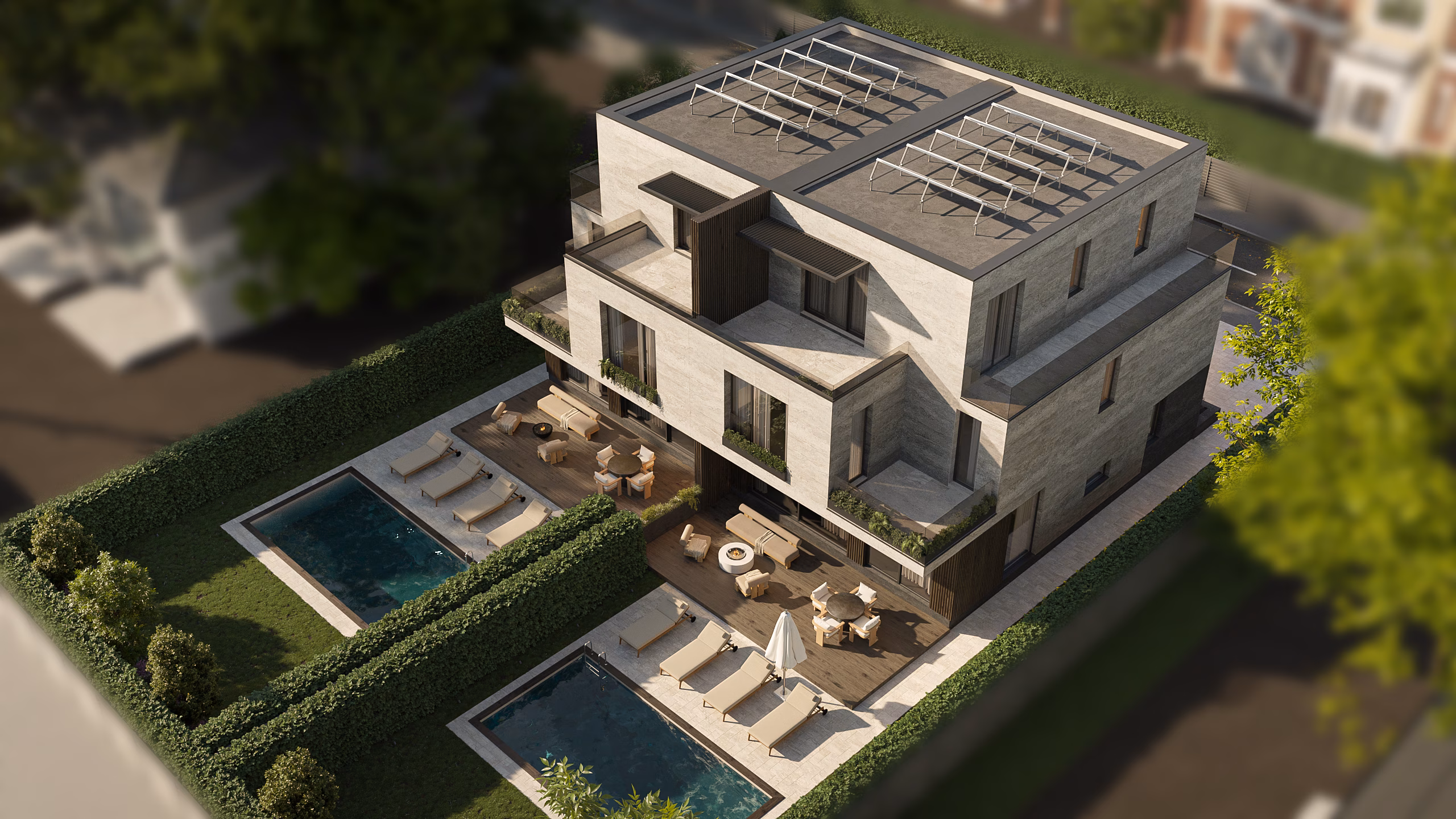 Băneasa Signature Villas arhitectură – vedere ansamblu cele două vile, Arhitectură rezidențială București