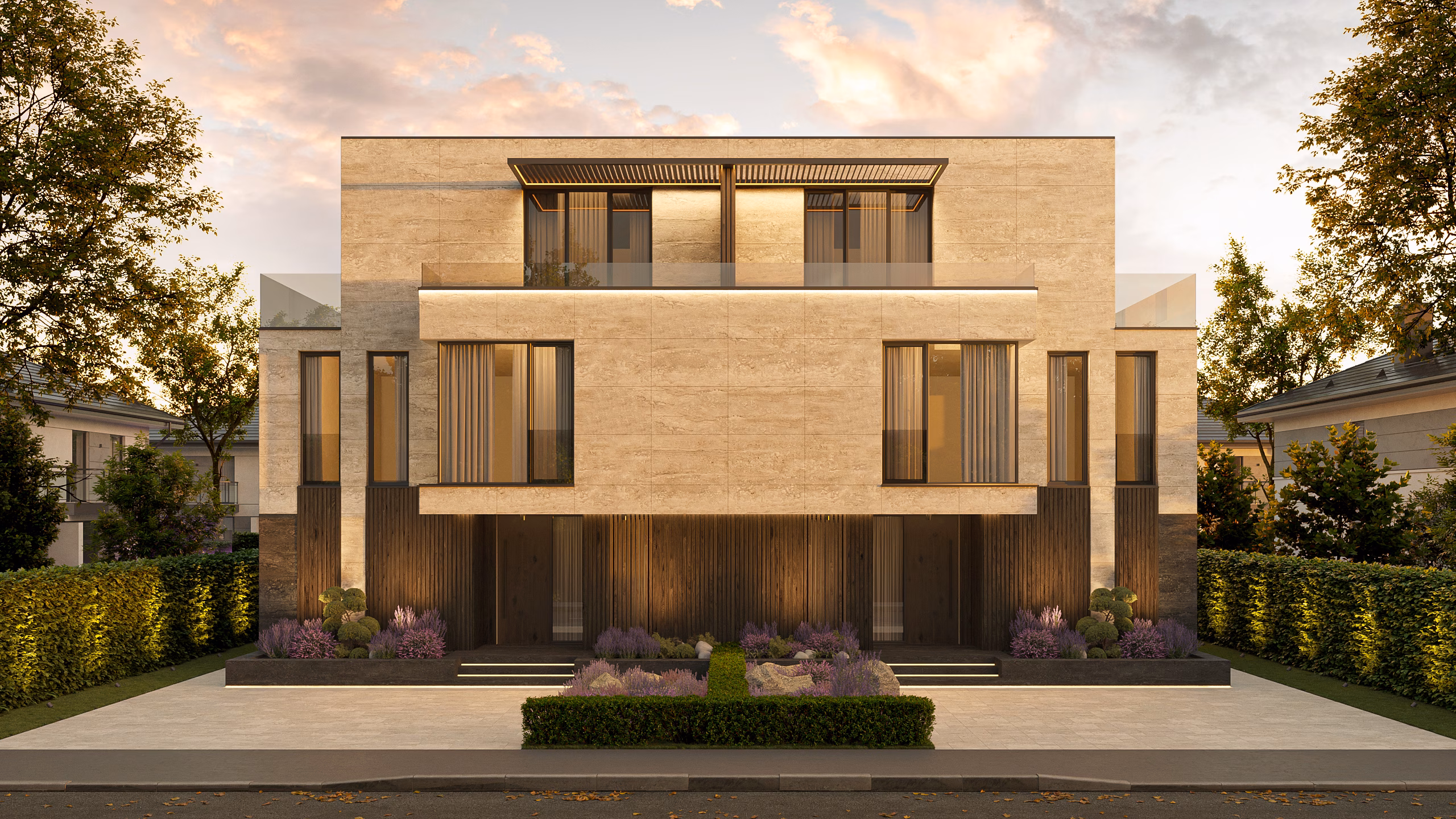 Băneasa Signature Villas arhitectură – vedere laterală vilă, Arhitectură rezidențială București