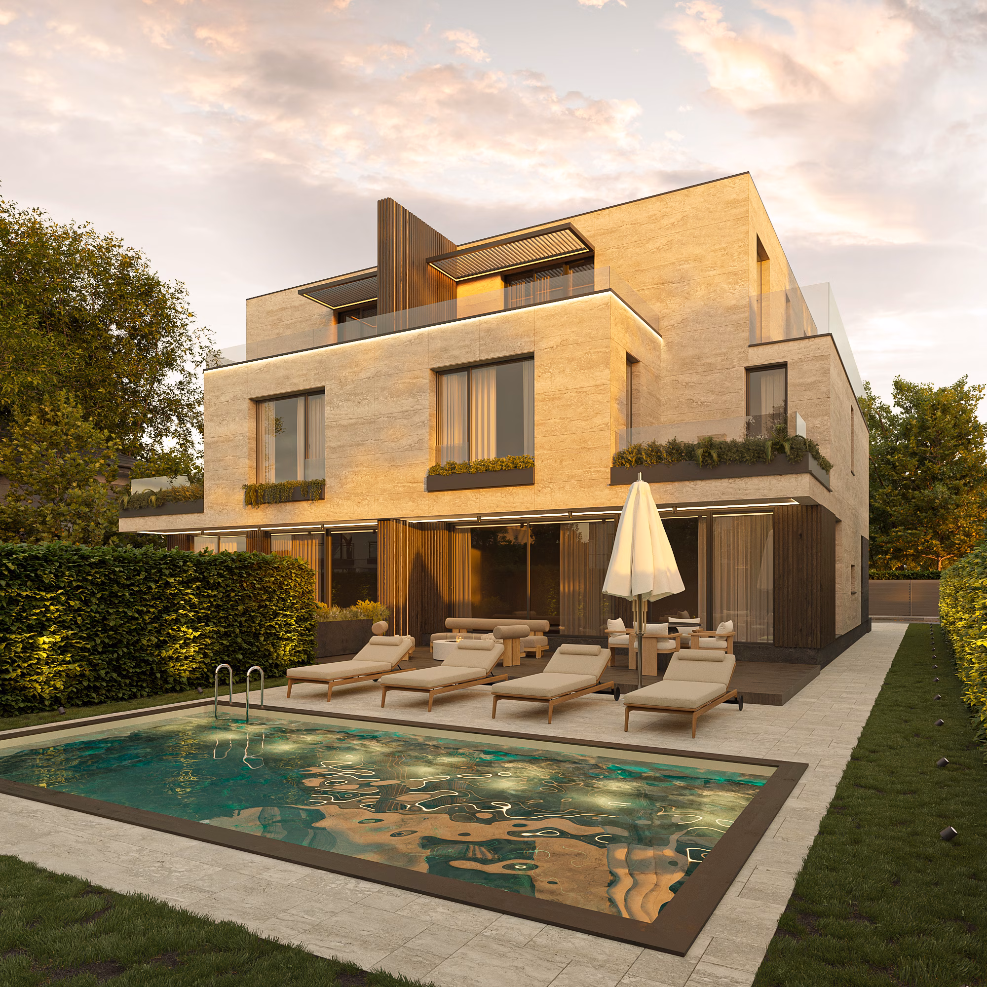 Băneasa Signature Villas arhitectură – vedere aeriană ansamblu, Arhitectură rezidențială București