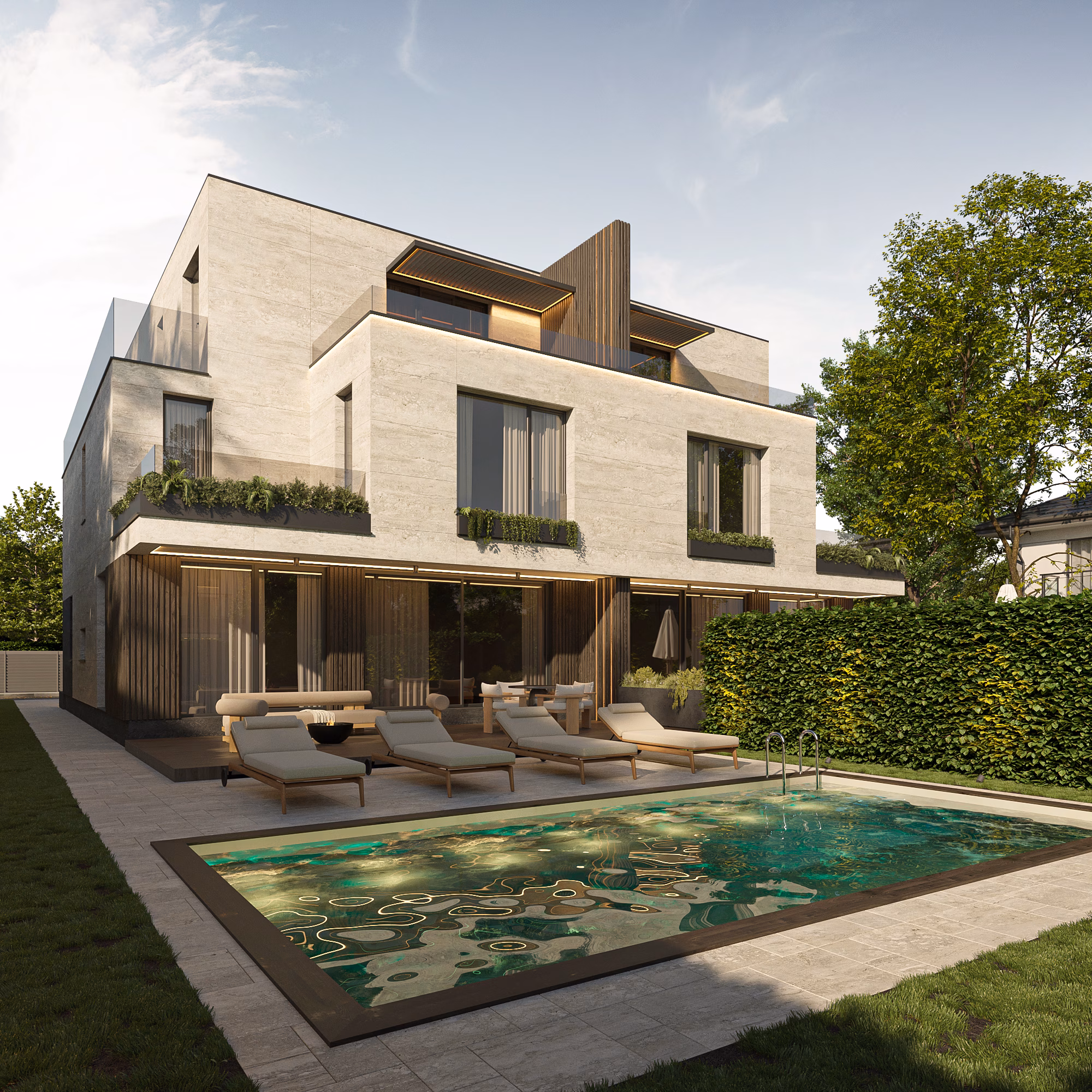 Băneasa Signature Villas arhitectură – acces principal vilă, Arhitectură rezidențială București