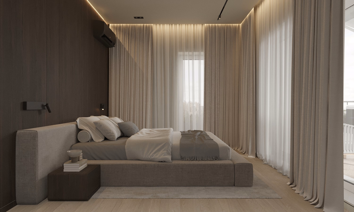 Cognac Penthouse design interior – living lumină naturală, Design interior penthouse București, design interior minimalist București