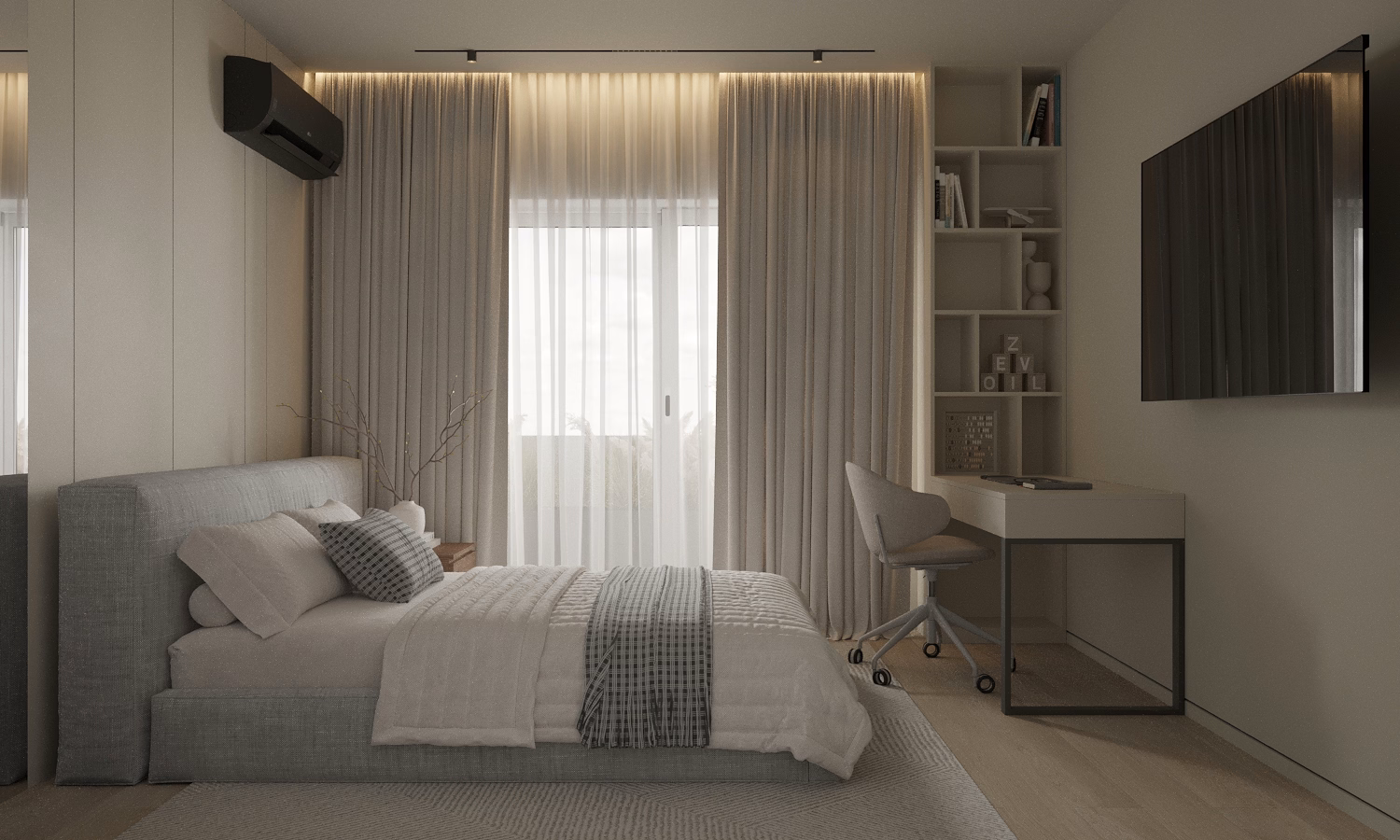 Cognac Penthouse design interior – perspectivă generală, Design interior penthouse București, design interior minimalist București