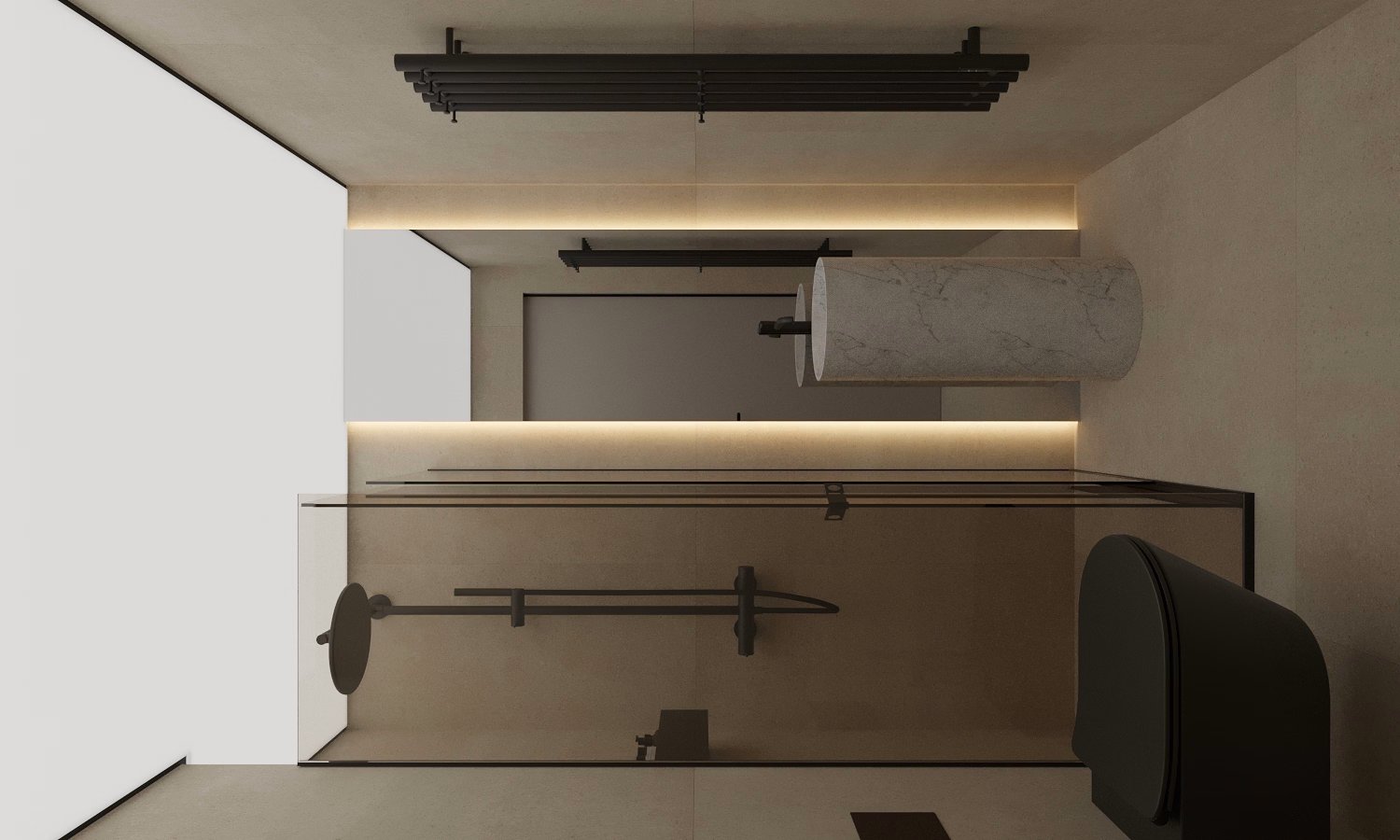 Cognac Penthouse design interior – dormitor secundar, Design interior penthouse București, design interior minimalist București