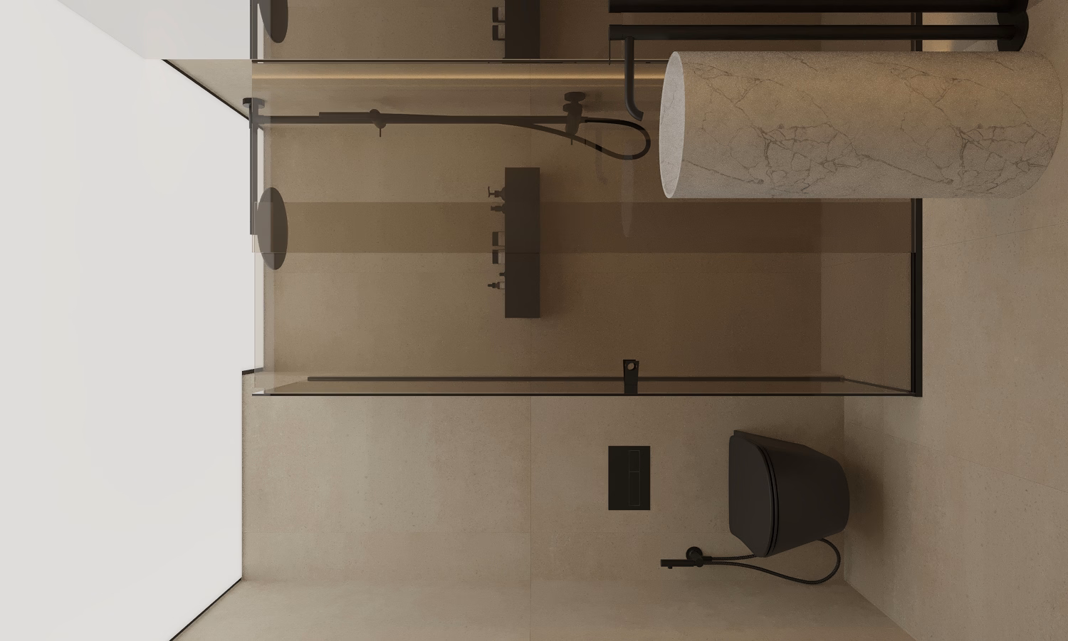 Cognac Penthouse design interior – spațiu de trecere, Design interior penthouse București, design interior minimalist București