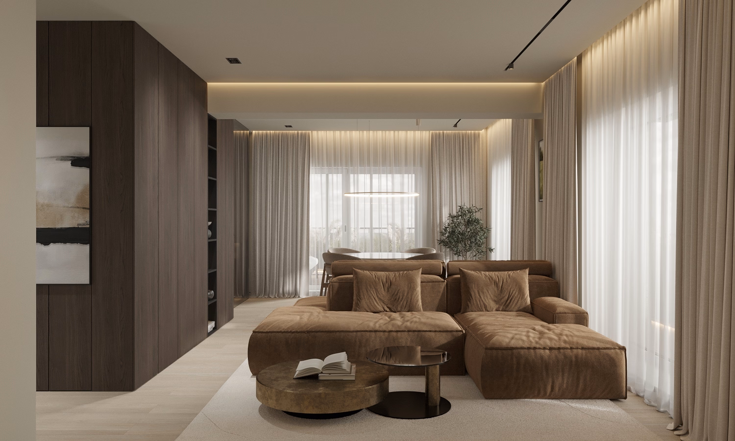 Cognac Penthouse design interior – zona de dining, Design interior penthouse București, design interior minimalist București