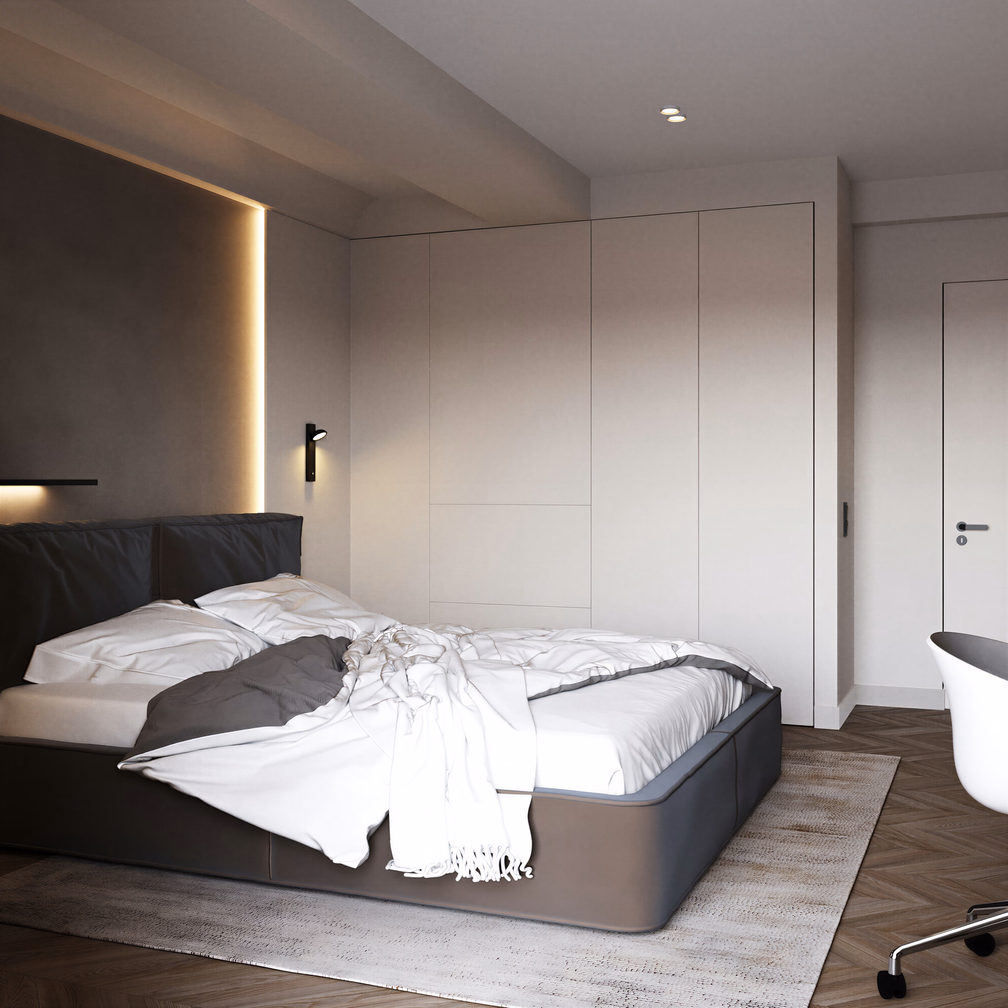 Dark Minimalist Apartment design interior – lemn vopsit negru mat, Design interior premium, desing interior minimalist București