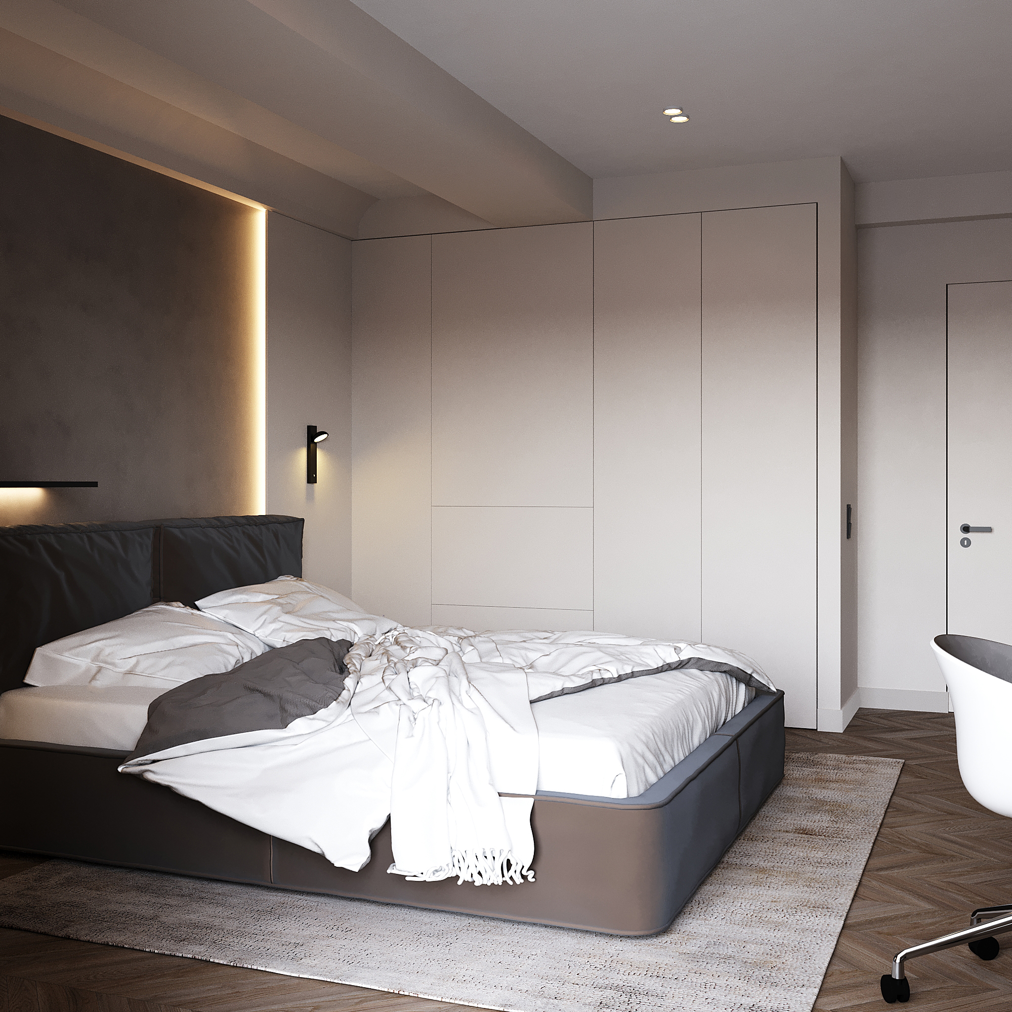 Dark Minimalist Apartment design interior – lemn vopsit negru mat