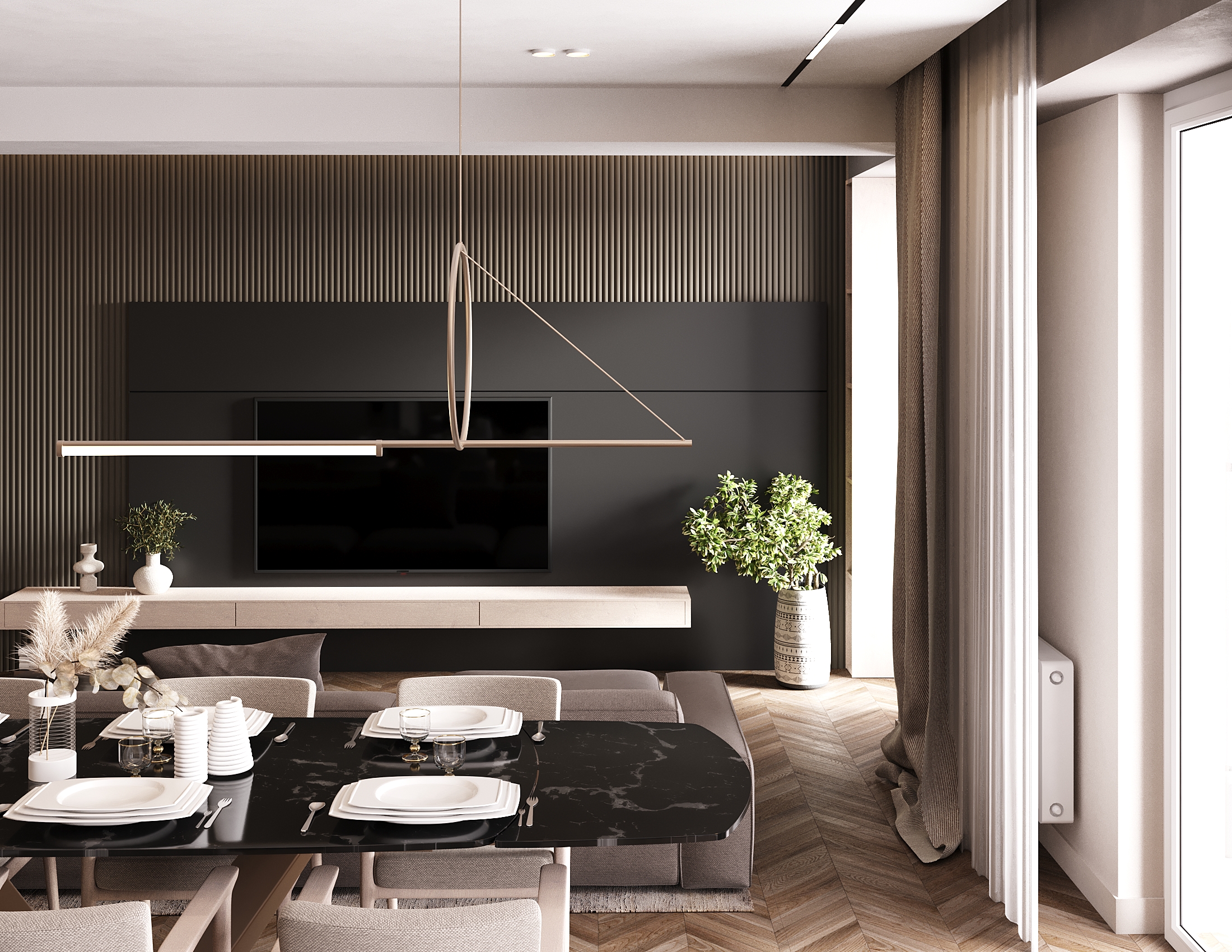 Dark Minimalist Apartment design interior – detaliu marmură neagră