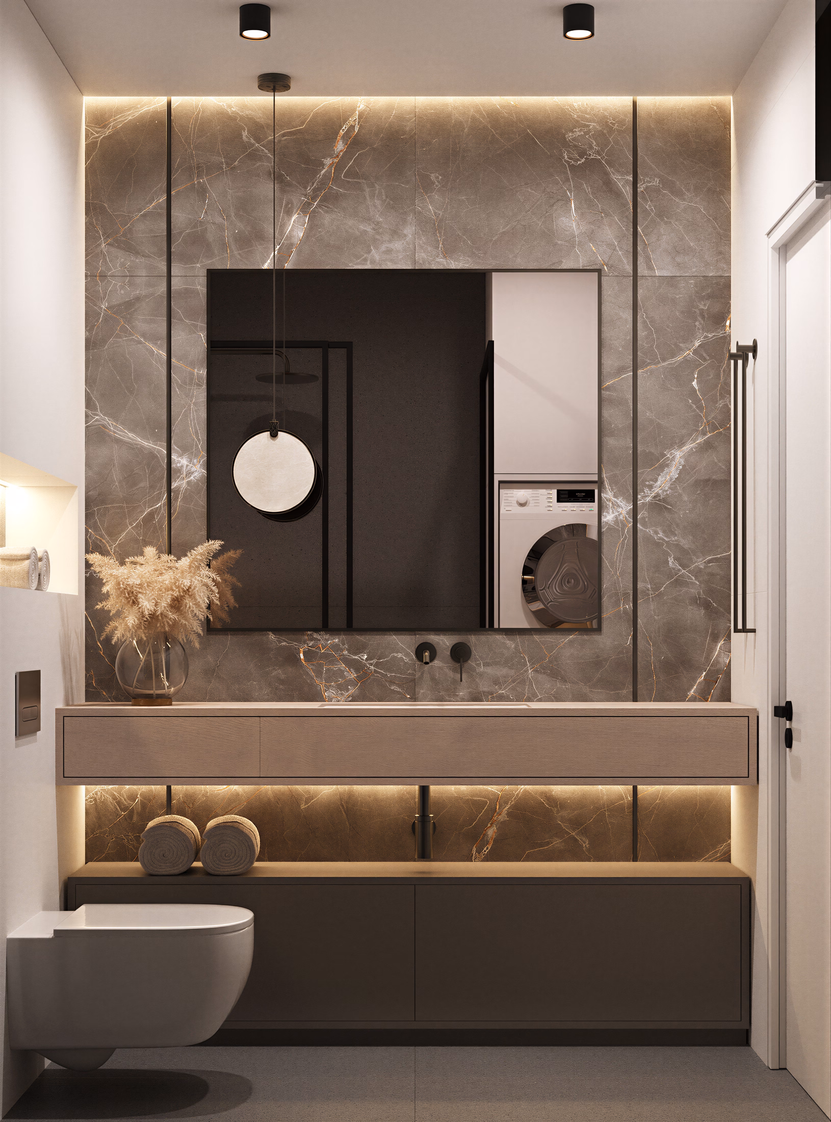 Dark Minimalist Apartment design interior – bucătărie minimalistă cu tonuri închise, Design interior premium, desing interior minimalist București