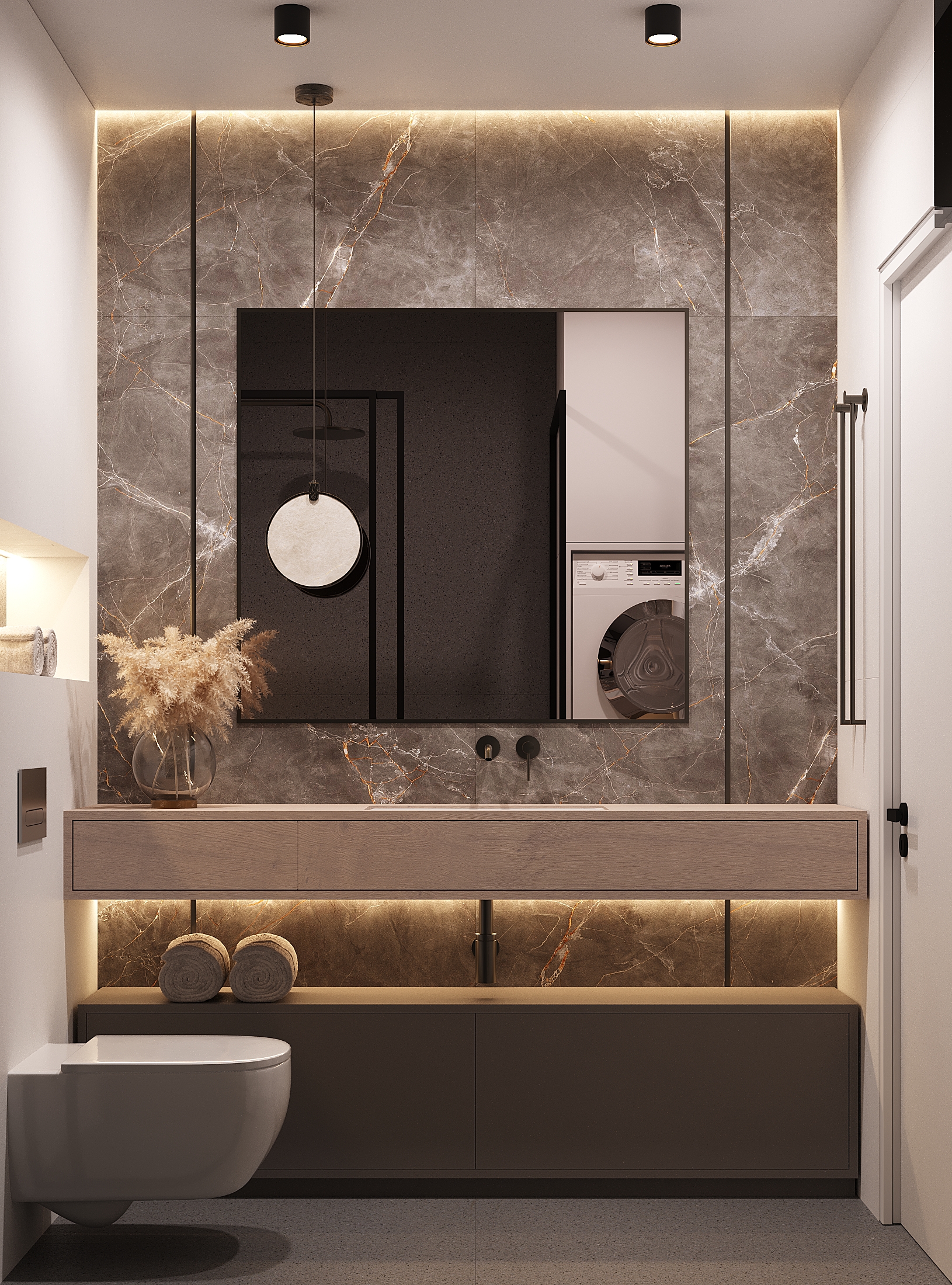 Dark Minimalist Apartment design interior – bucătărie minimalistă cu tonuri închise