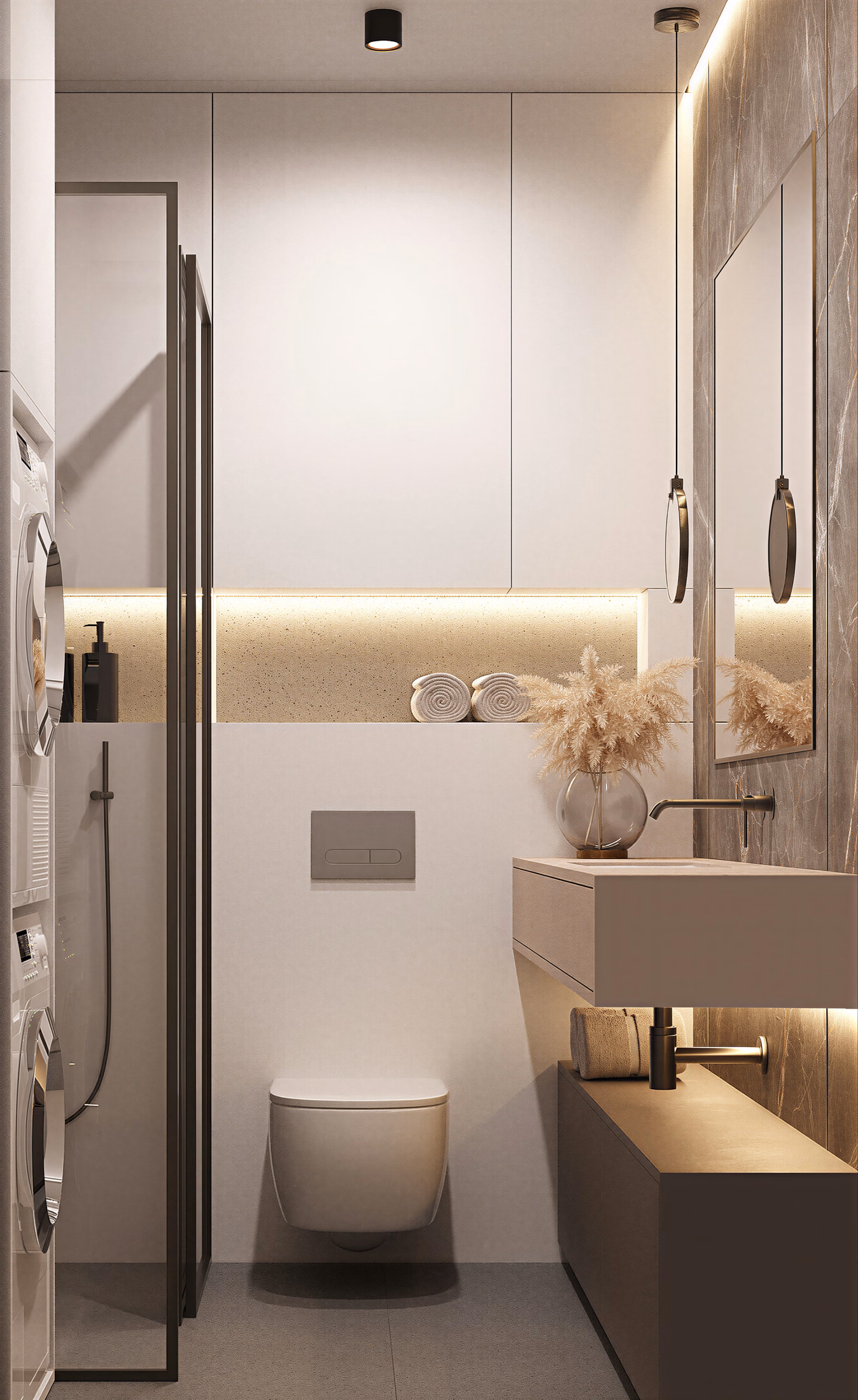 Dark Minimalist Apartment design interior – baie cu finisaje luxoase, Design interior premium, desing interior minimalist București