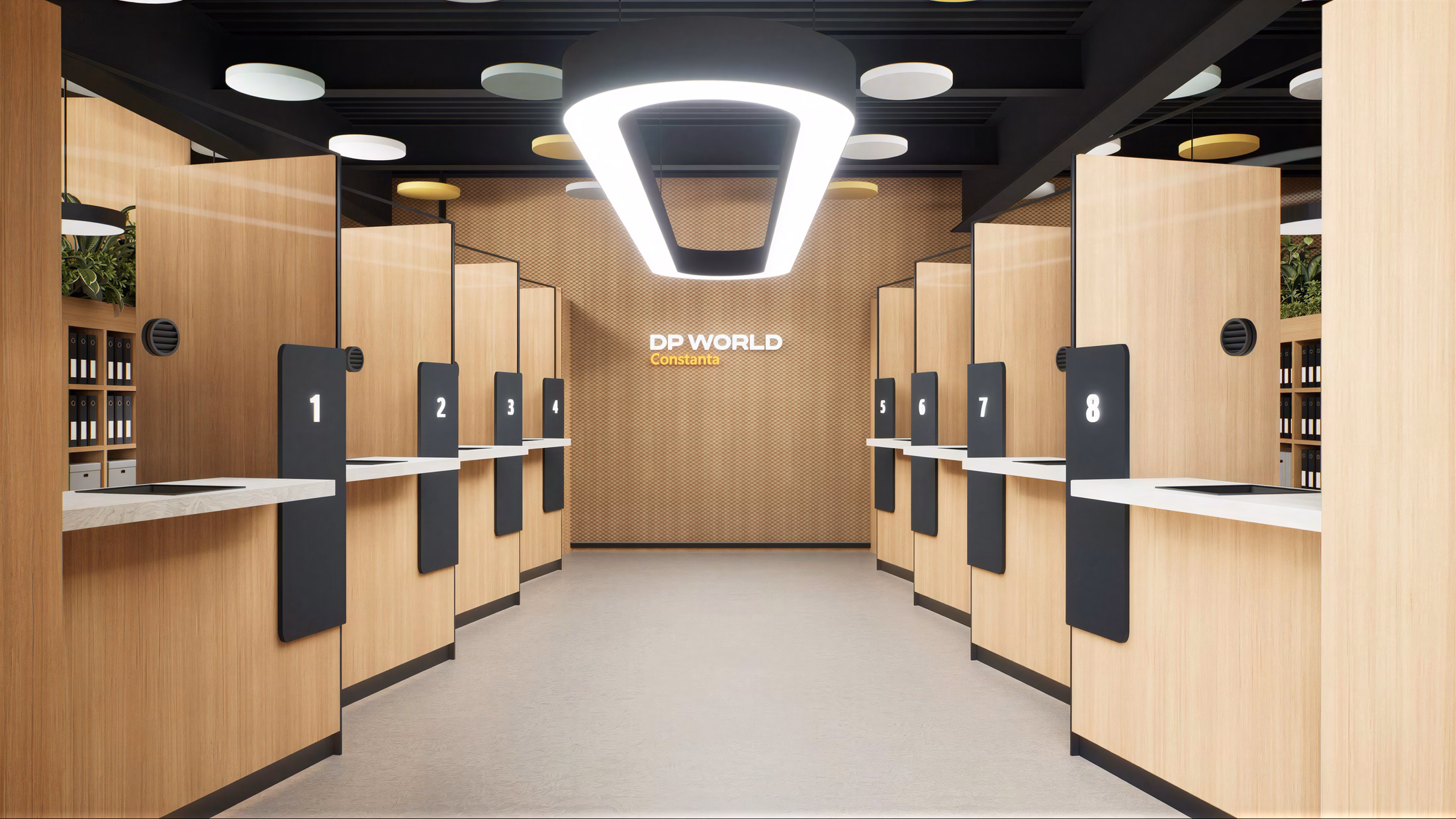 DP World Offices design interior birouri – culoar cu iluminat indirect, design interior comercial