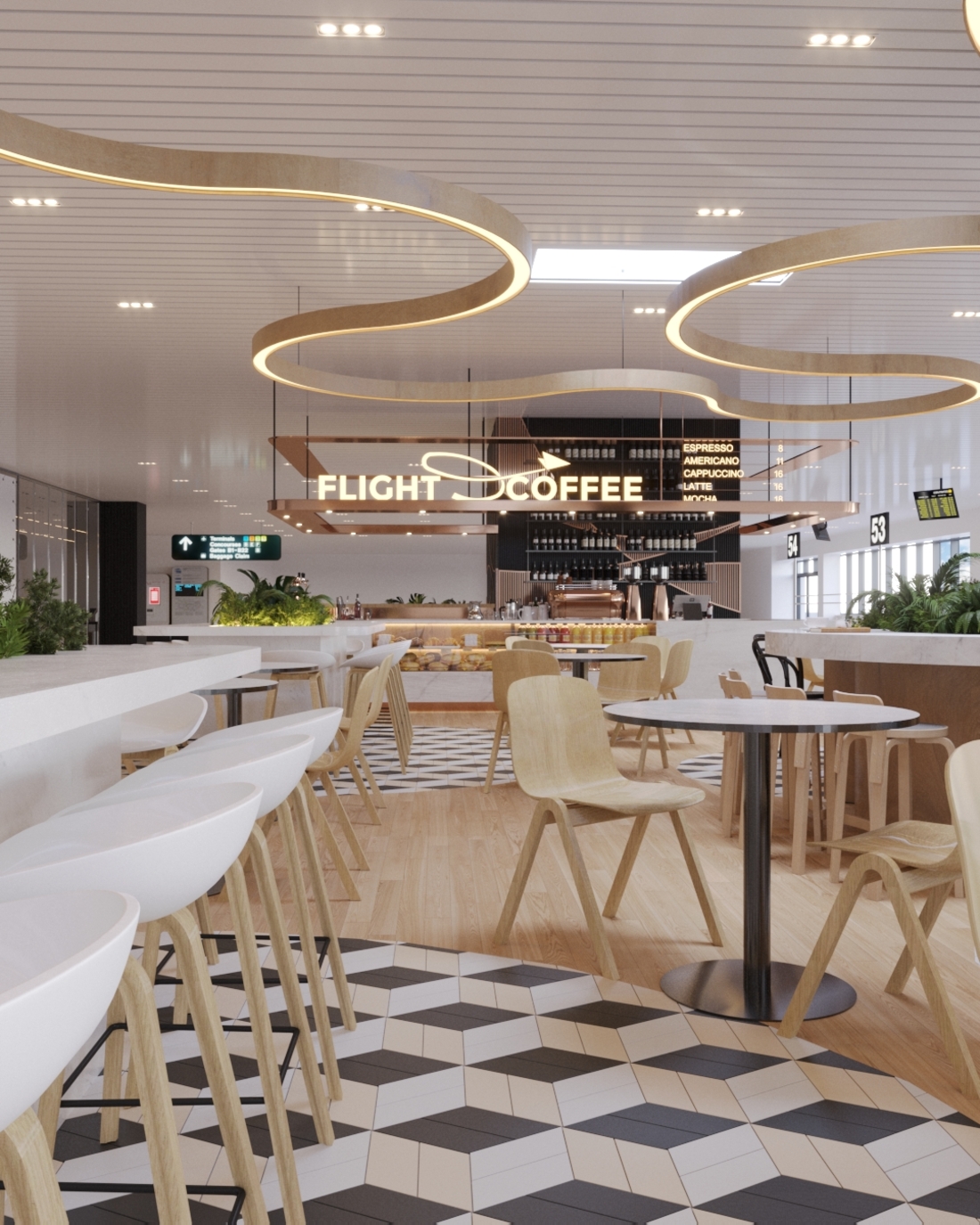 Flight Coffee Bistro design interior – insule verzi zona de relaxare