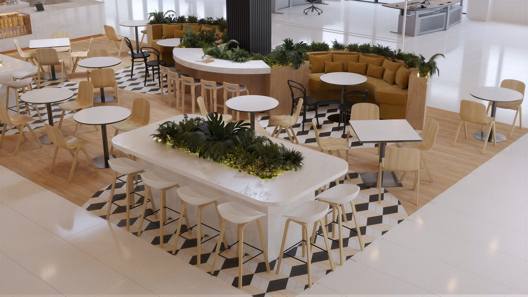 Flight Coffee Bistro design interior cafenea – scenariu de iluminat artistic, design interior comercial București