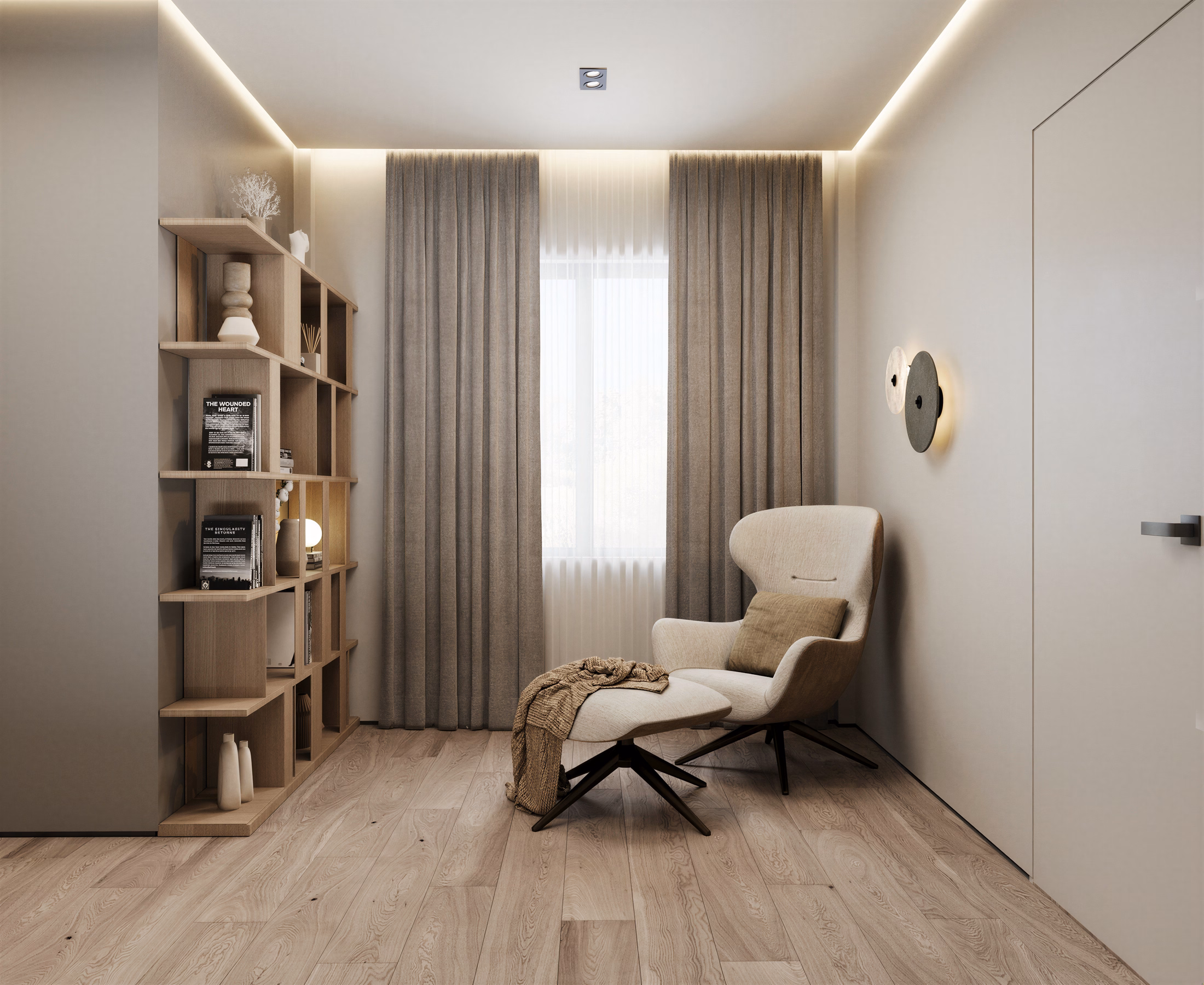 GV Minimalist House design interior – detaliu corp de iluminat, desing interior minimalist București