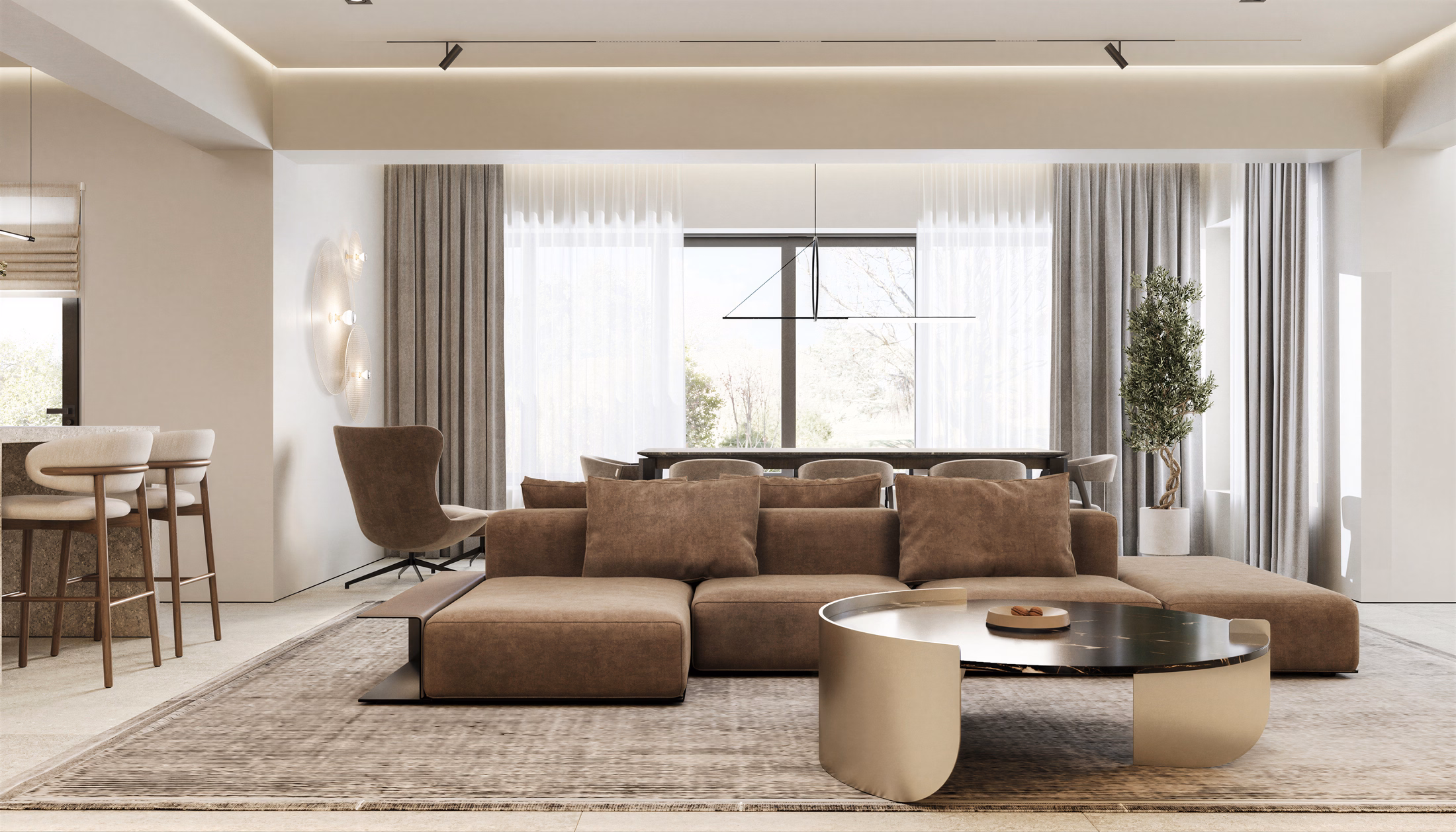GV Minimalist House design interior – canapea double-sided, desing interior minimalist București