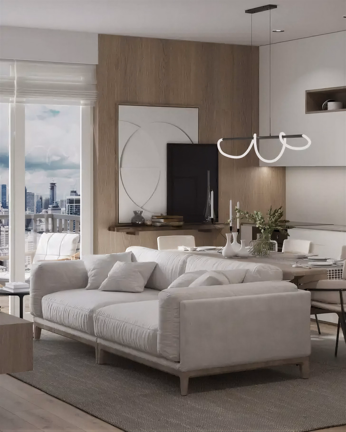 IC Apartment design interior minimalist București – lemn high-end și oglinzi mari