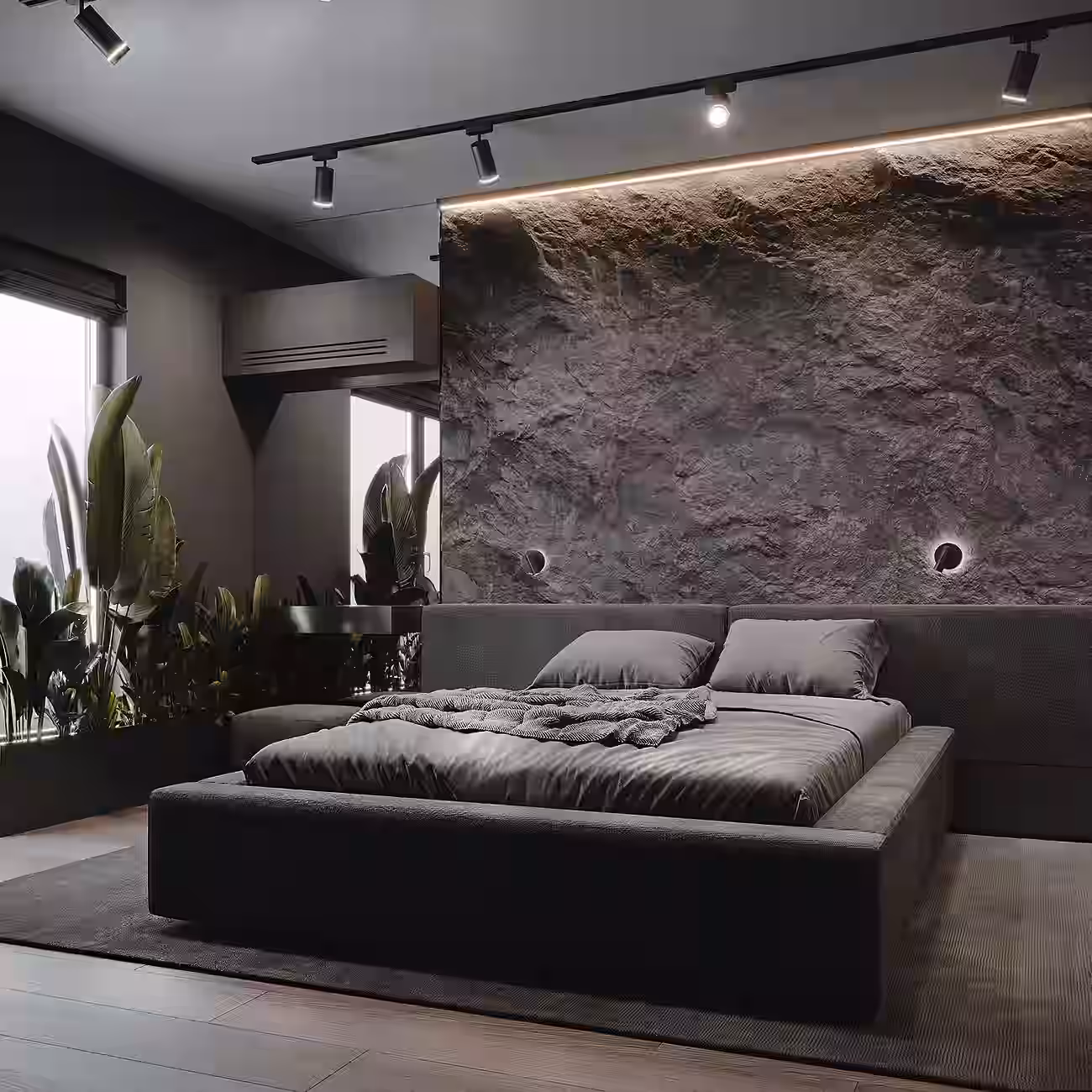 IRAM Dark Loft Apartment design interior – dressing walk-in closet, design interior masculin București
