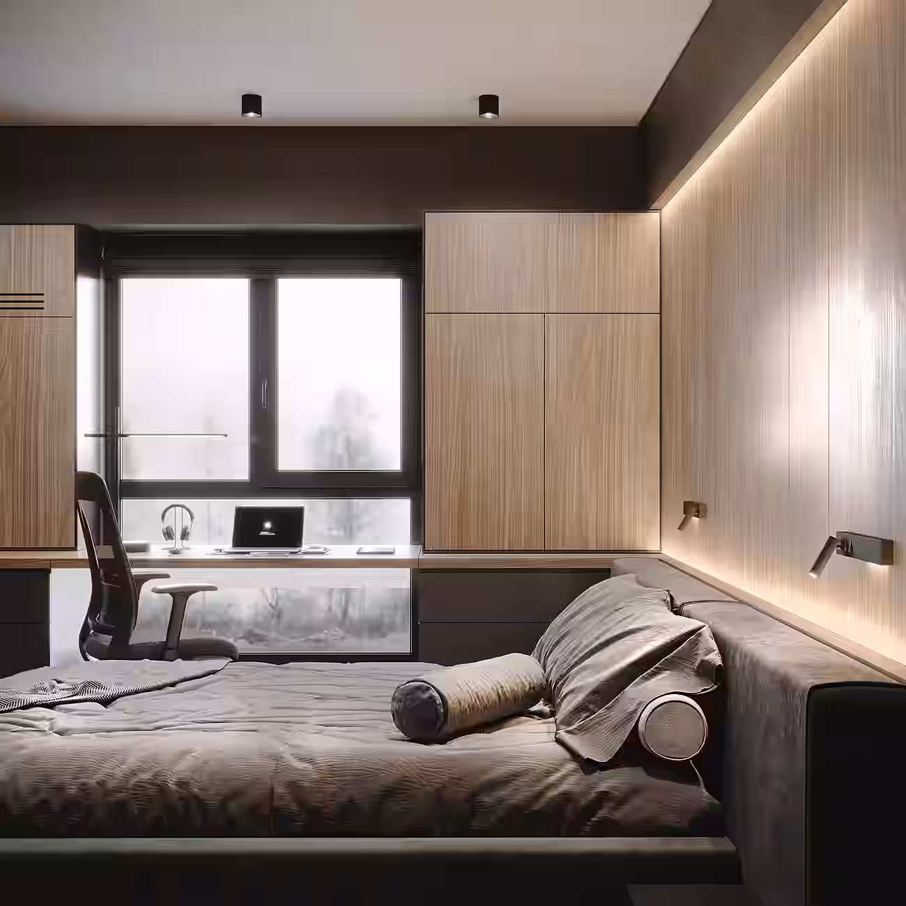 IRAM Dark Loft Apartment design interior – dormitor secundar, design interior masculin București