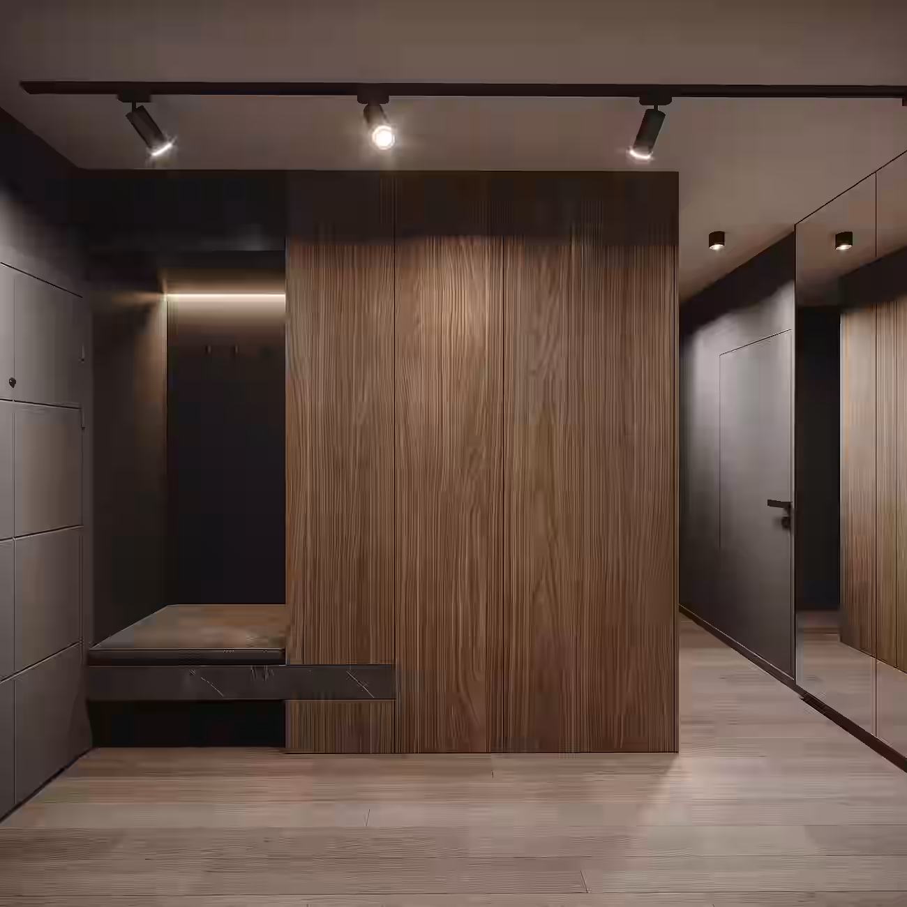 IRAM Dark Loft Apartment design interior – detaliu iluminat indirect, design interior masculin București