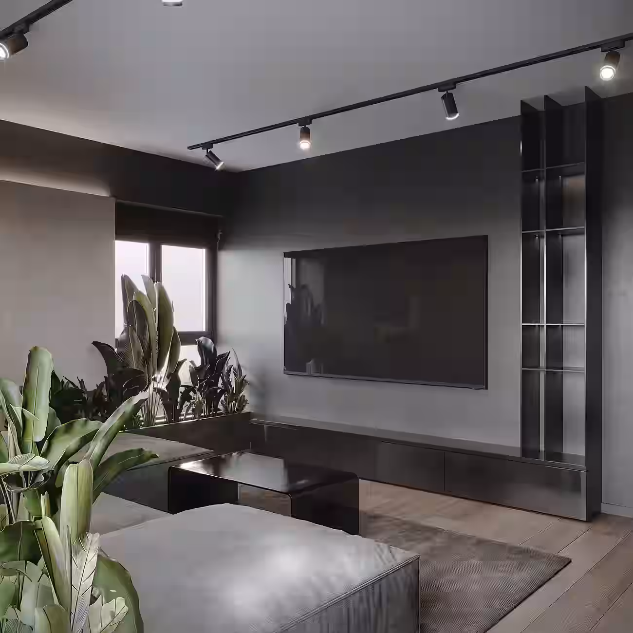 IRAM Dark Loft Apartment design interior – zonă de dining cu mobilier masiv, design interior masculin București