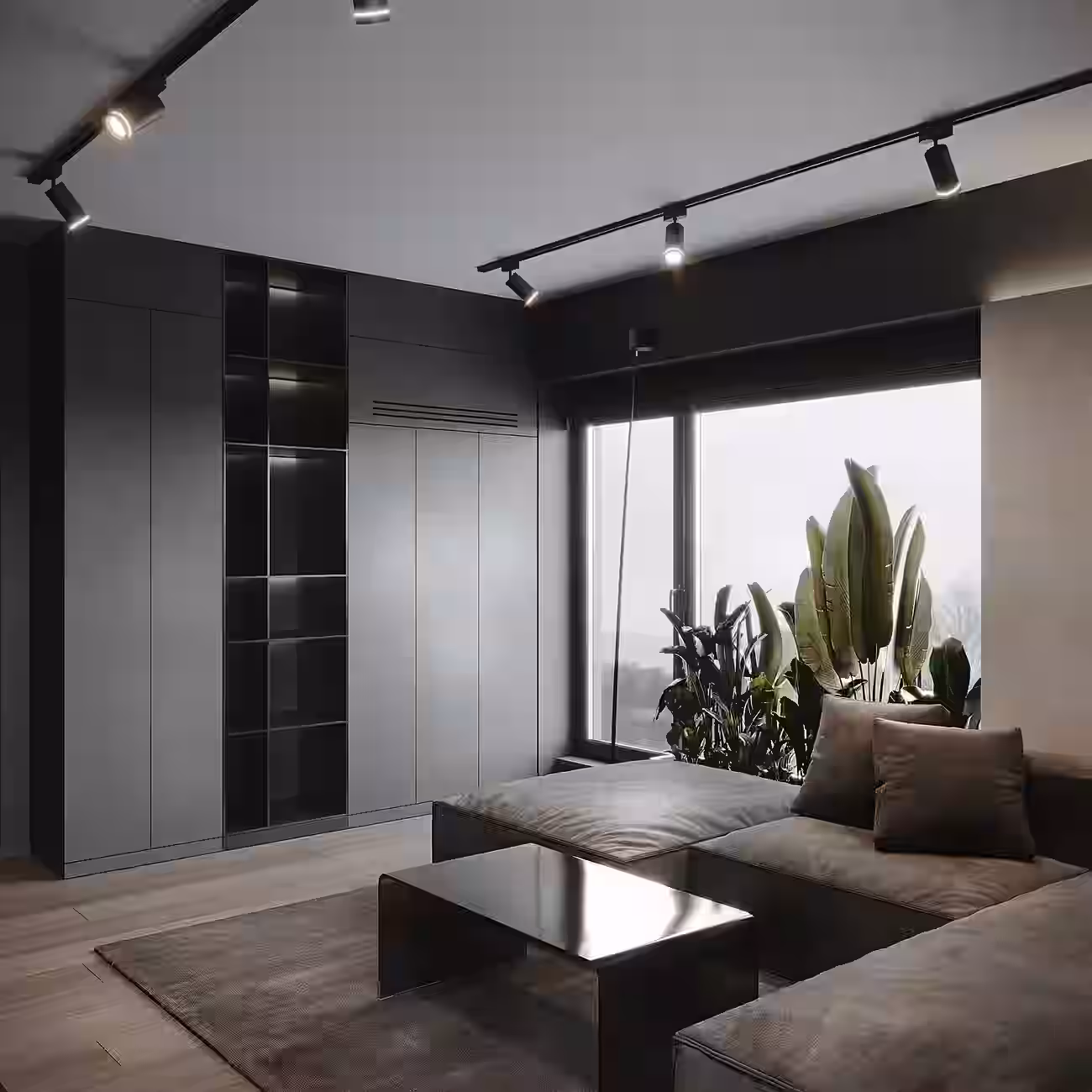 IRAM Dark Loft Apartment design interior – baie cu beton amprentat, design interior masculin București