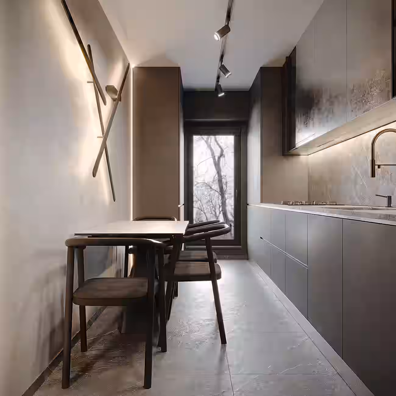 IRAM Dark Loft Apartment design interior – ferestre mari cu tocărie neagră, design interior masculin București