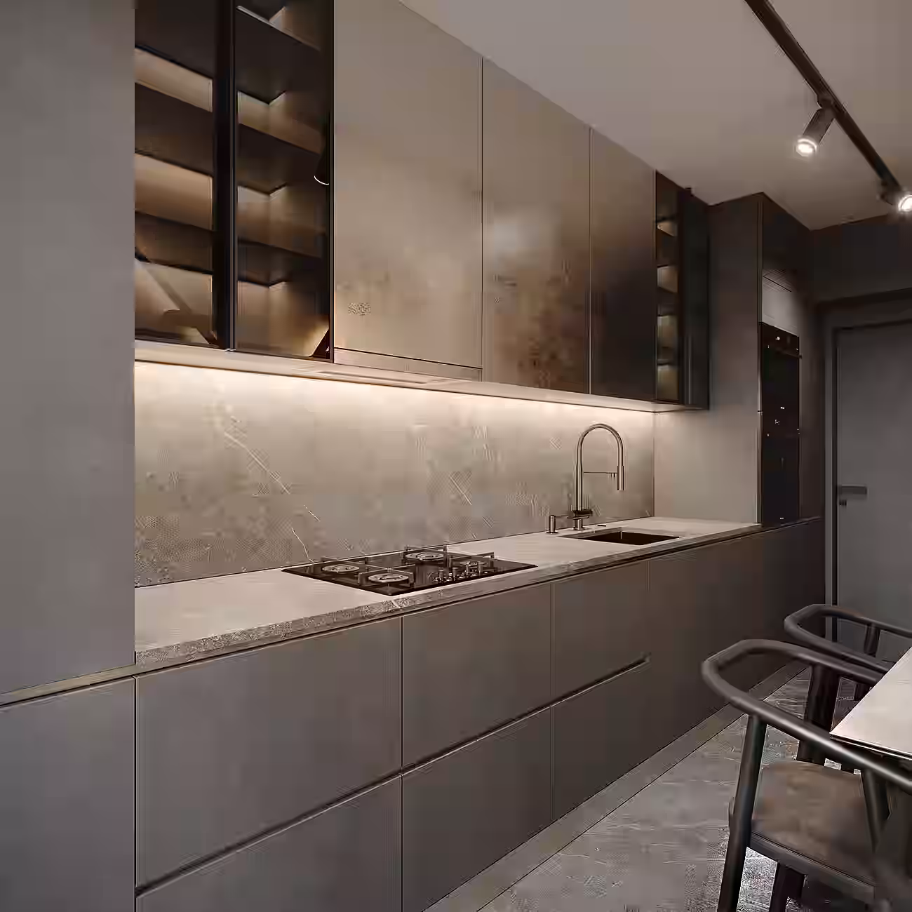 IRAM Dark Loft Apartment design interior – detaliu piele și metal negru, design interior masculin București