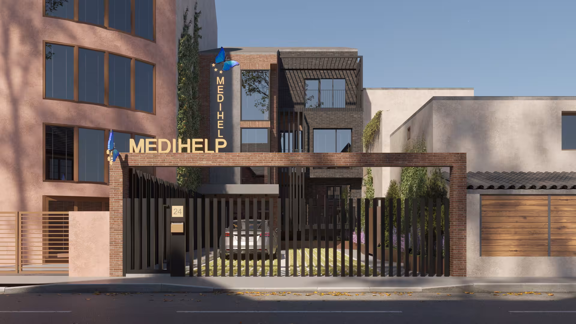 MediHelp București – detaliu amenajare exterioară, arhitectură Iconic Design