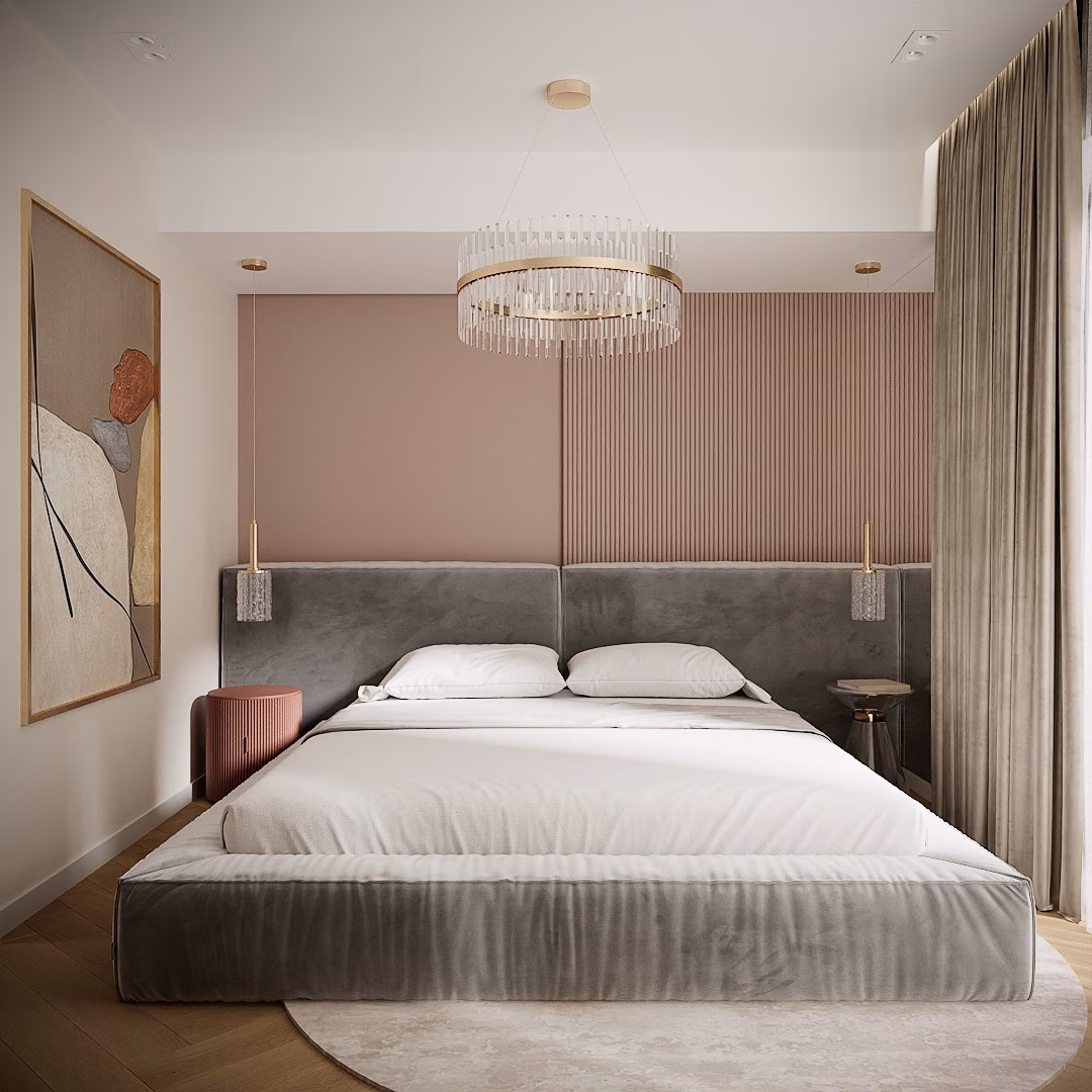 Rose Velvet Duplex design interior – texturi catifea, Design interior duplex București