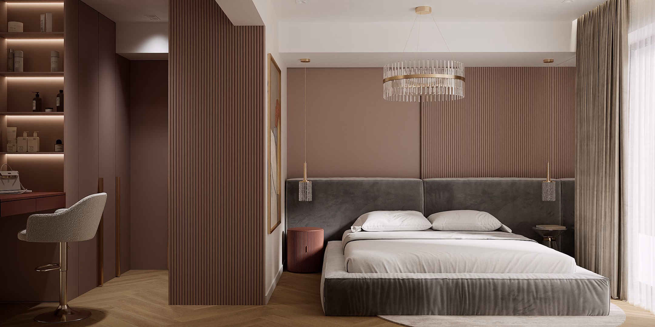Rose Velvet Duplex design interior – detaliu decor, Design interior duplex București