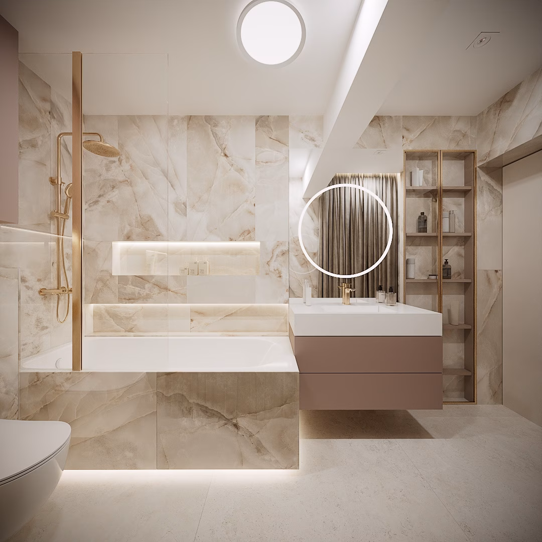 Rose Velvet Duplex design interior – contrast texturi, Design interior duplex București