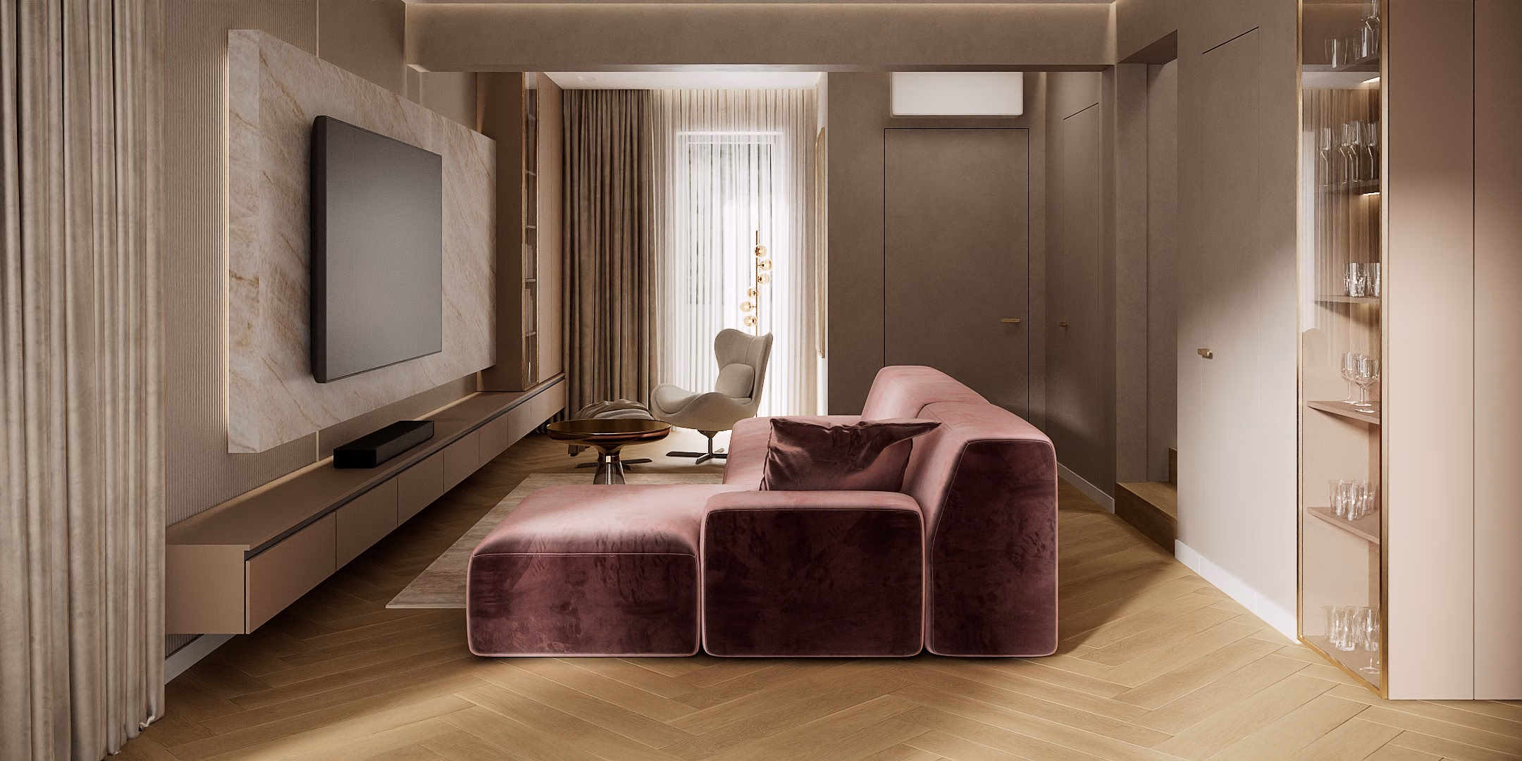 Rose Velvet Duplex design interior – living room, Design interior duplex București