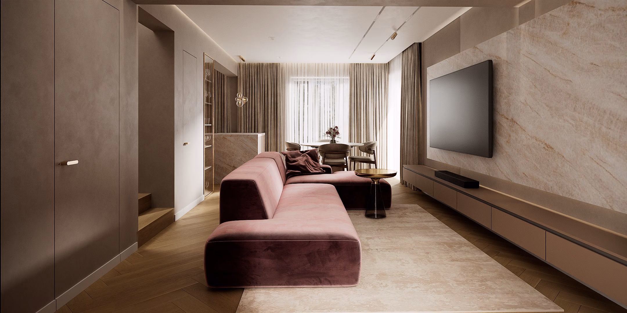 Rose Velvet Duplex design interior – zona de dining, Design interior duplex București