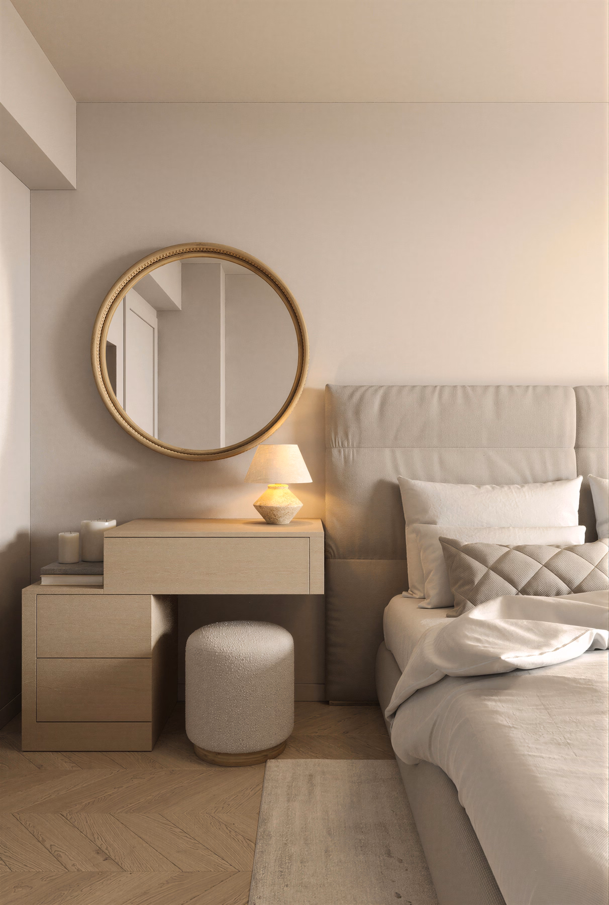 Serenity Wabi Apartment design interior București – mobilier simplu și funcțional, design interior wabi-sabi