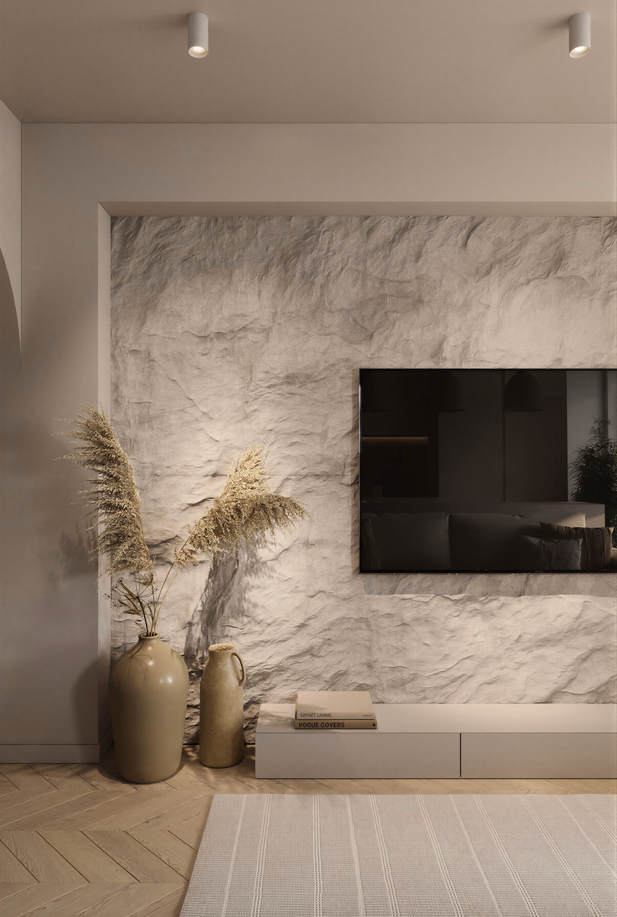 Serenity Wabi Apartment design interior București – texturi naturale cu imperfecțiuni, design interior wabi-sabi