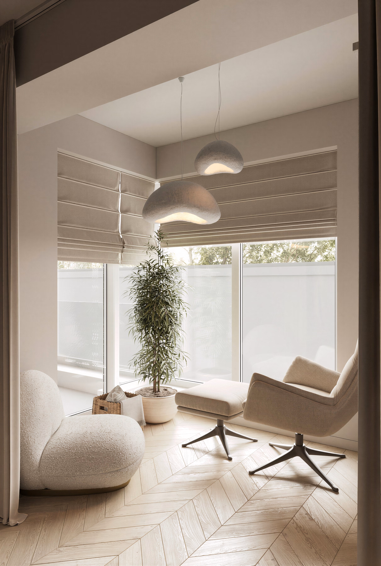 Serenity Wabi Apartment design interior București – detaliu materiale naturale, design interior wabi-sabi