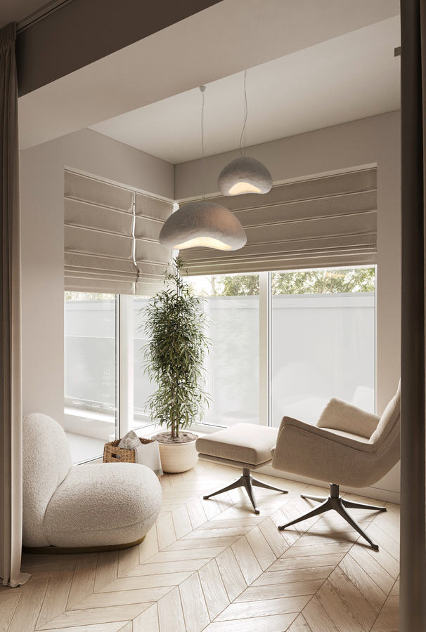 Serenity Wabi Apartment design interior – detaliu materiale naturale