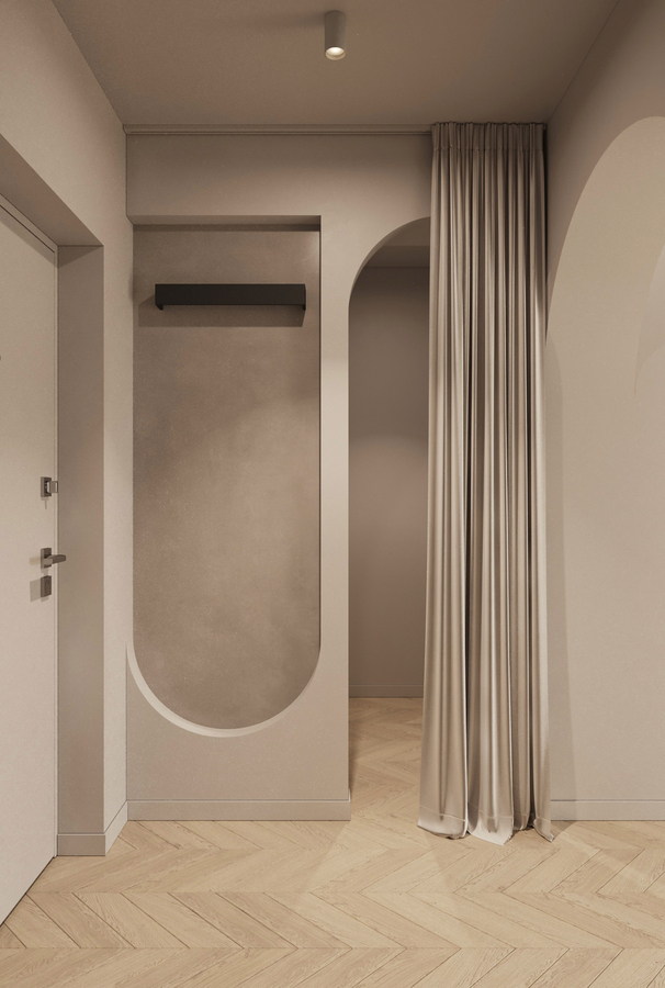 Serenity Wabi Apartment design interior – baie naturală