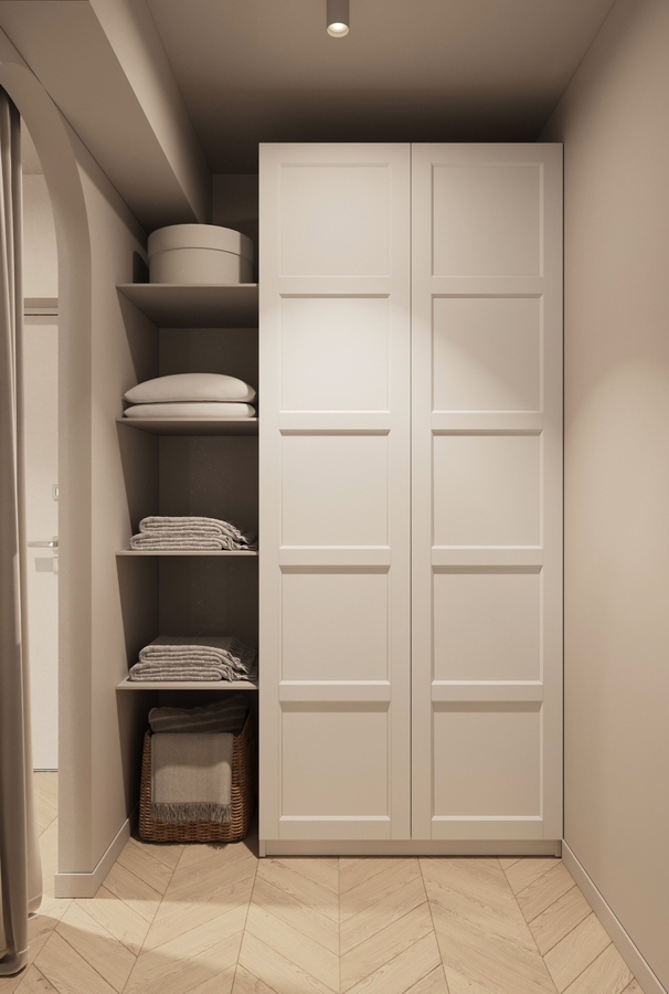 Serenity Wabi Apartment design interior – detaliu iluminat cald