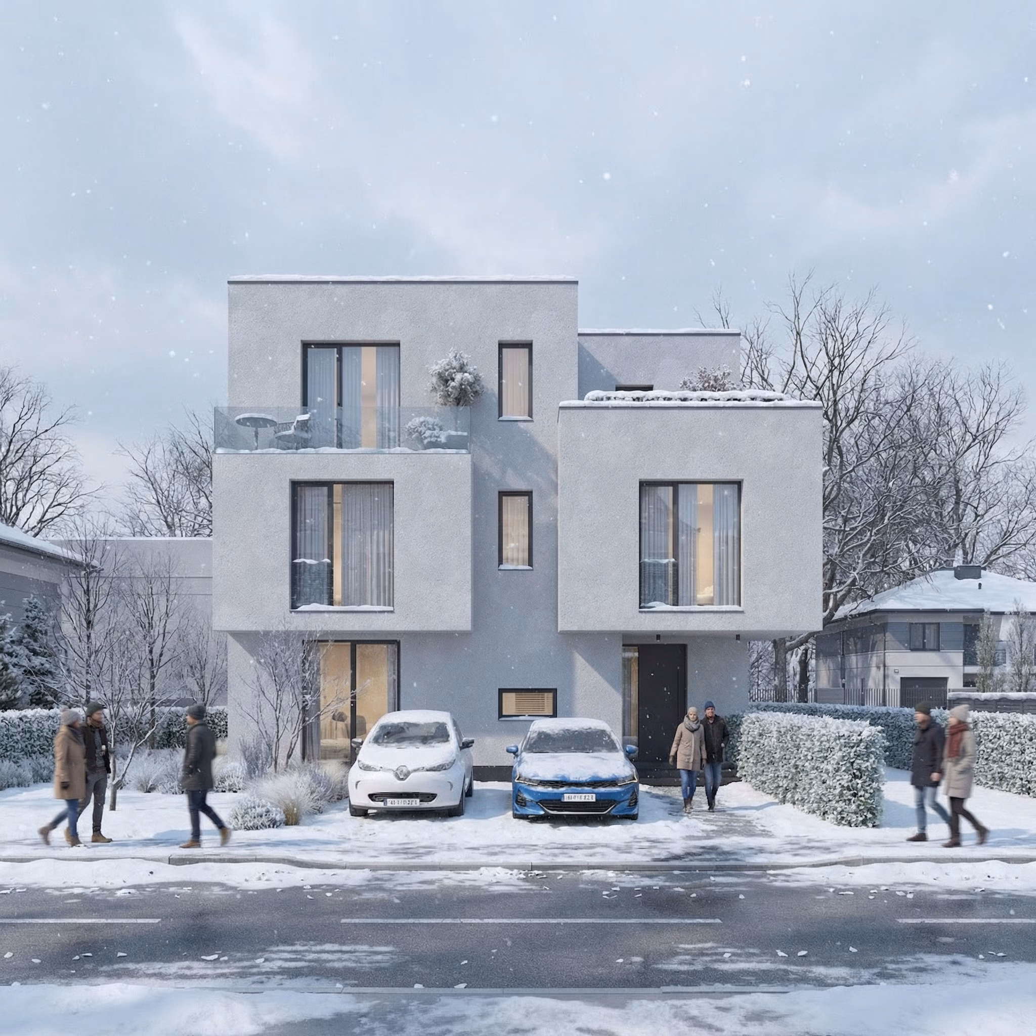 Twin Volume Residence arhitectură – compoziție volume geminate, arhitectură modernă minimalistă Bragadiru