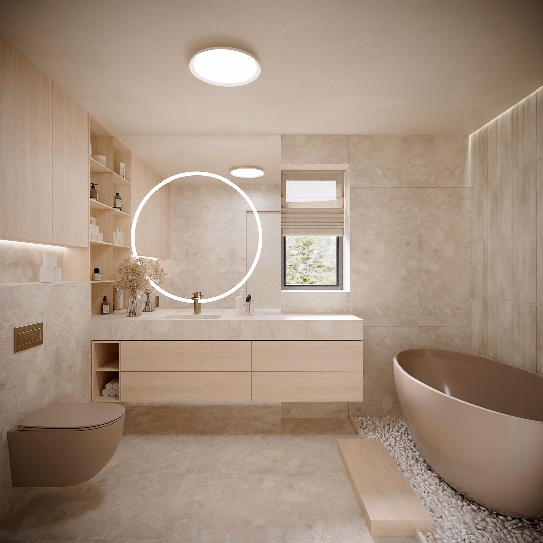 Wabi-Sabi Arch House design interior – contrast texturi organice, design interior wabi-sabi București