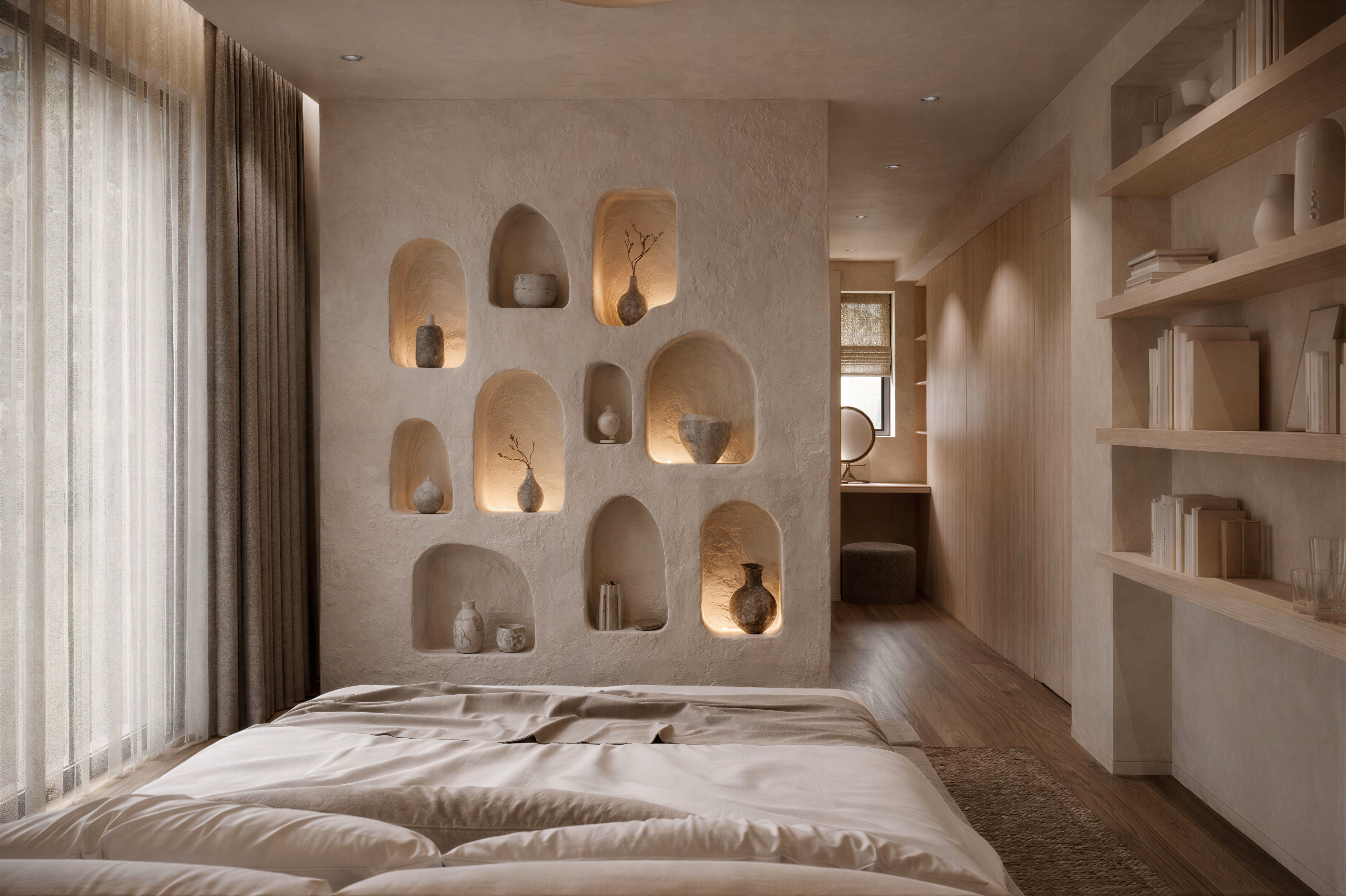 Wabi-Sabi Arch House design interior – draperii full-height, design interior wabi-sabi București