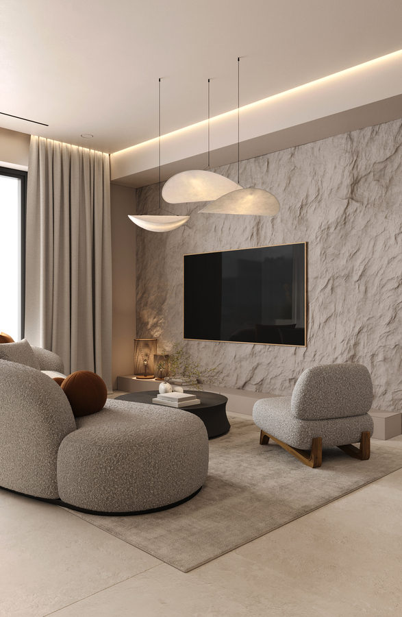 Wabi-Sabi Lake Penthouse design interior – forme sculpturale Japandi