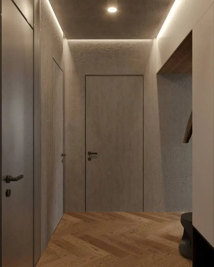 Wabi-Sabi Penthouse design interior – detaliu tencuială gri granulată