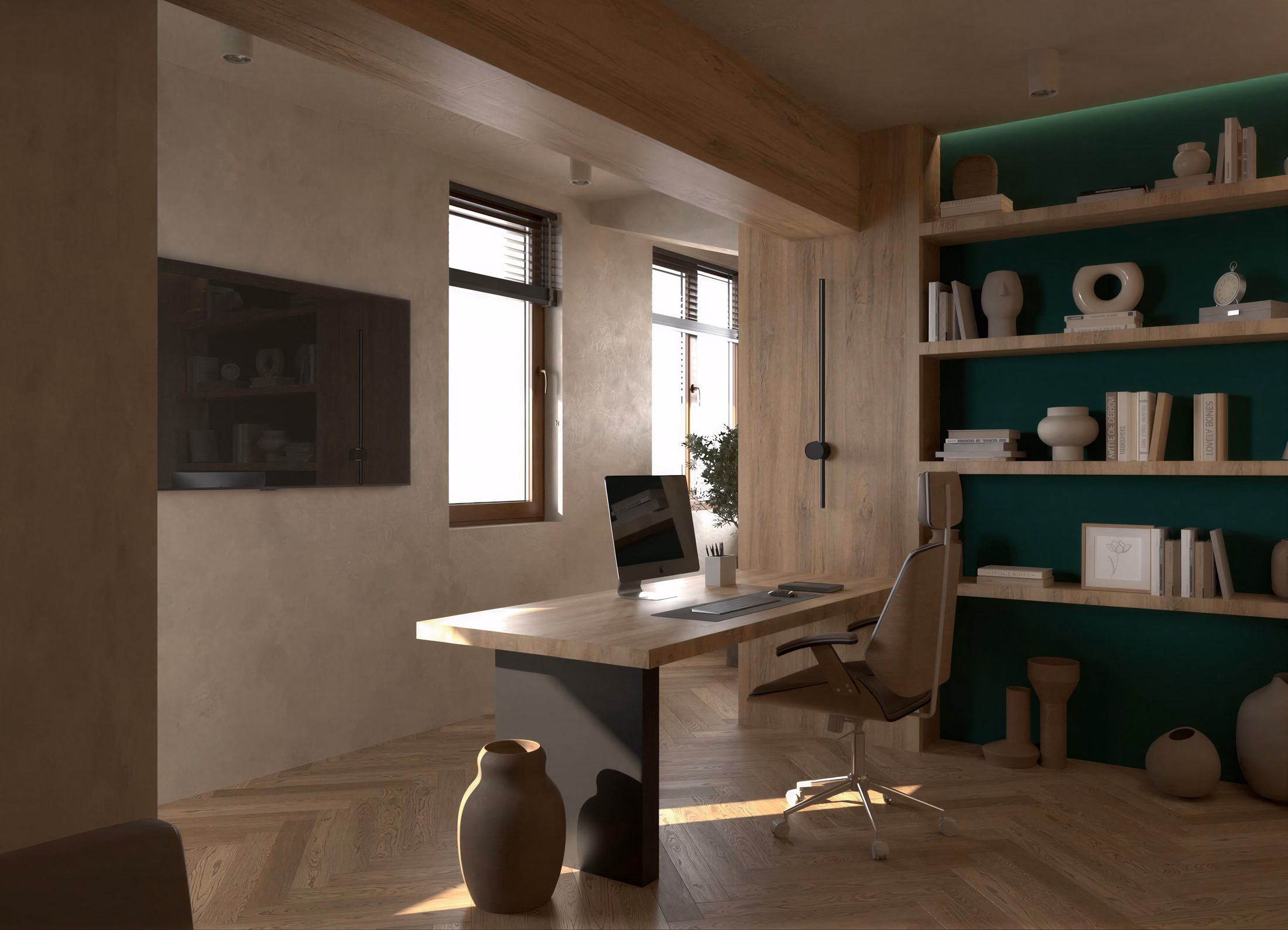 Wabi-Sabi Penthouse design interior premium București – detaliu scenografie naturală, design interior wabi-sabi